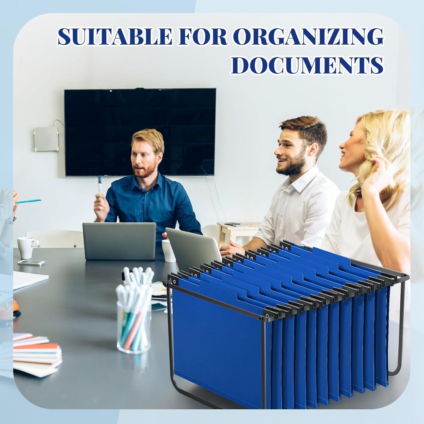 Henoyso 10 Pcs Dark Blue Hanging Classification Folders with Prongs, 1 Divider Letter Size, 1/3-cut with Built-in Hangers for Standard Medical Files, Law Client Files, Office Reports