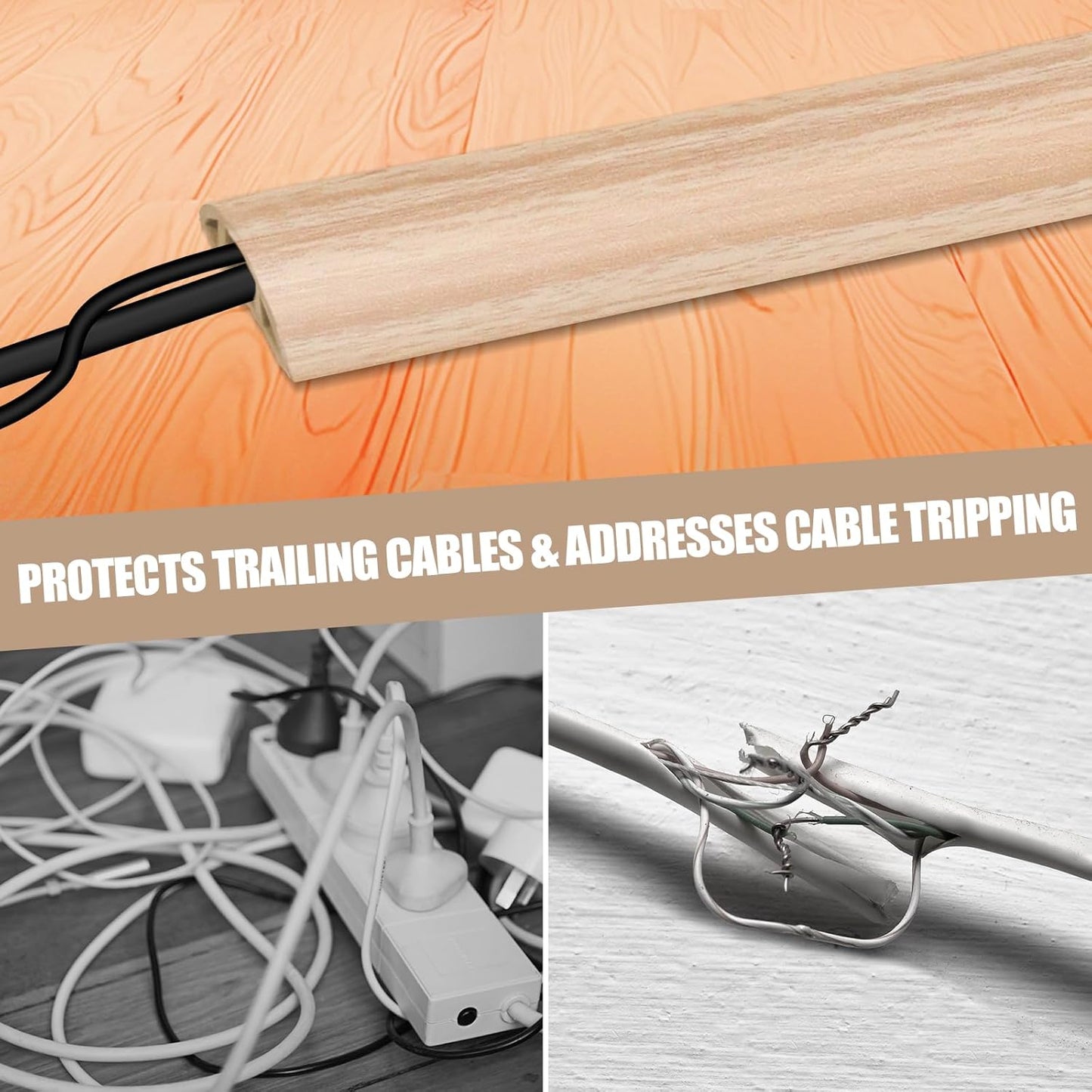 Floor Cord Cover Self Adhesive Cord Hider,3.3FT Cable Management, Extension Strip Protector for Wires, Prevent Cable Trips for Offices, Gyms, Exhibitions Cavity:0.39"(W) x0.27(H) WoodLightyellow