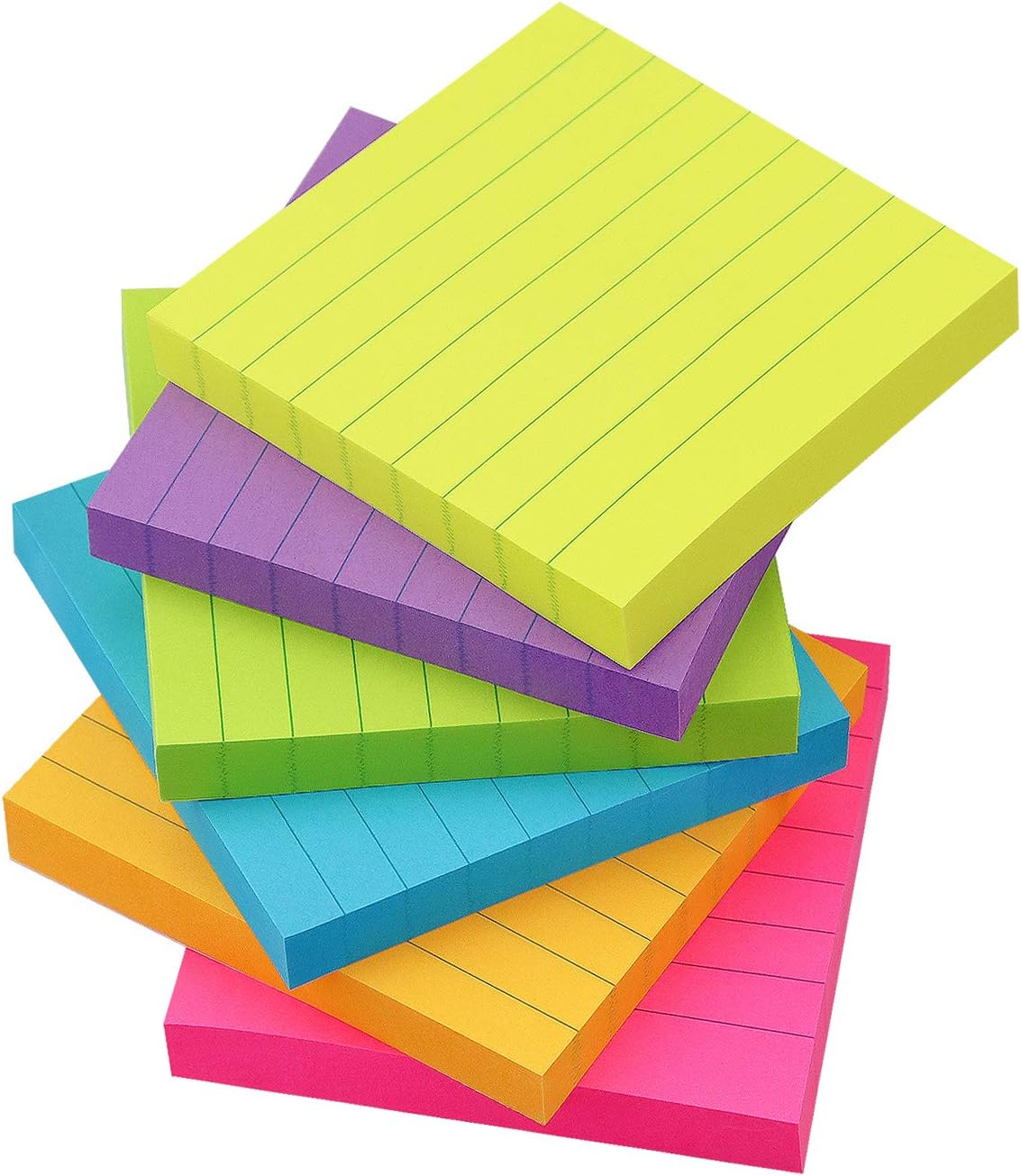 Lined Sticky Notes 3x3 inch Bright Colors Self-Stick Pads 6 Pads/Pack 90 Sheets/Pad Total 540 Sheets