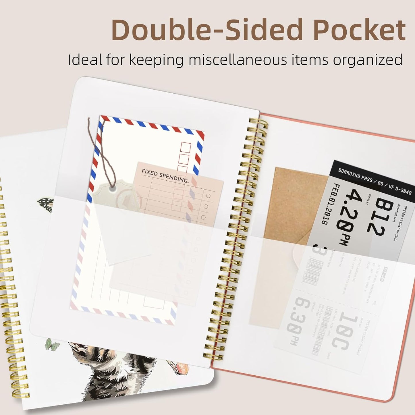 Cute Spiral Notebook journal B5 Aesthetic Pretty Design for Women Girls Kawaii with Pocket, 10 x 7.2 inch, Lined, Cat Butterfly