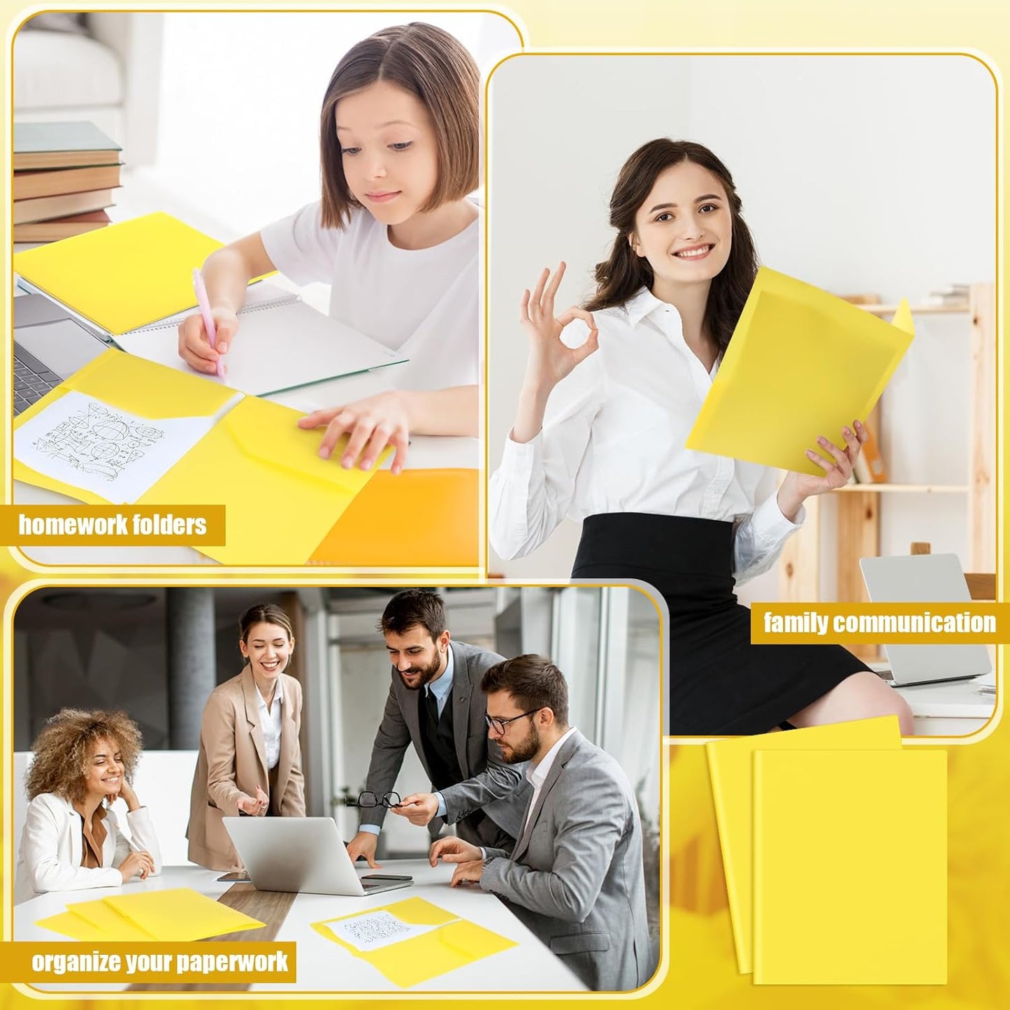 Gueevin 24 Pcs Plastic Folders with Pockets, Back to School Two Pocket Folder Fit Letter Size, Heavy Duty School Business Card Holder for Home Office, 11. 61 x 9. 45 Inches (Yellow)