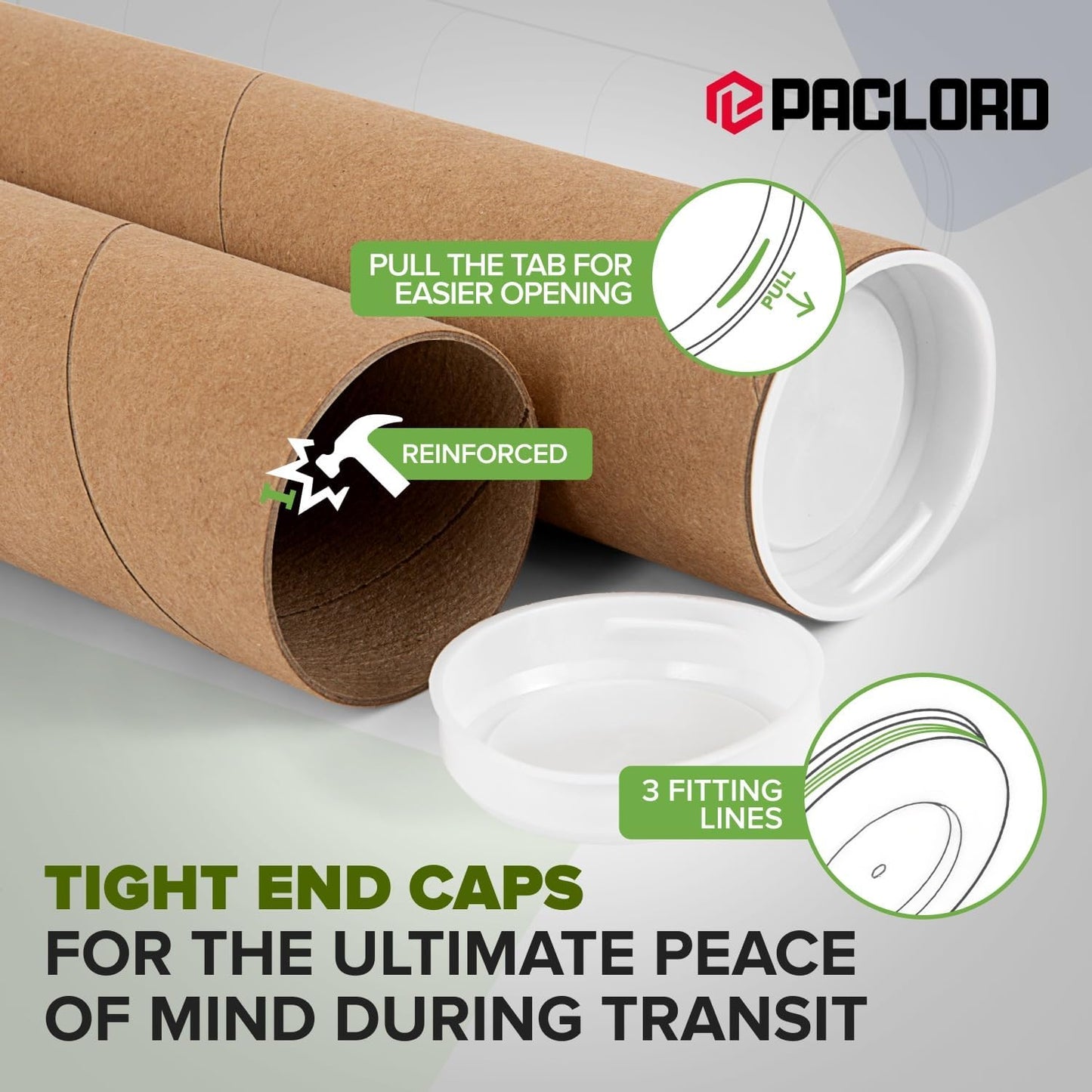 4" x 60" Reinforced Kraft Paper Mailing Tube, Pack of 2 Tubes with 2 Caps – Secure USPS Approved Poster Tube – Cardboard Tube for Shipping and Storing Posters, Prints, Artwork, or Documents