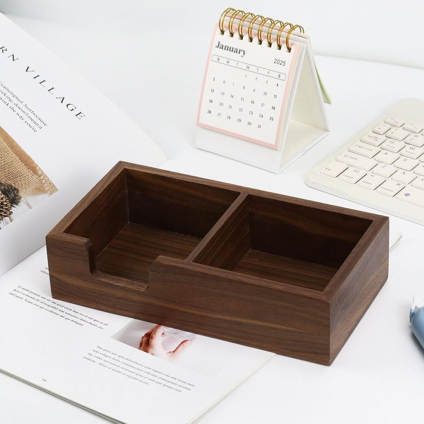 MultiBey Walnut Sticky Note Holder for Desk - 2-in-1 Organizer with Paper Clip Tray & 3x3 Post It Dispenser, Wood Self Stick Memo Pad Holder Dispenser Supplies Organizer for Office Home Schools
