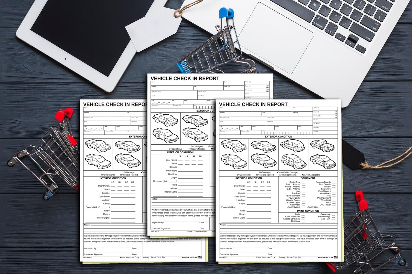 Vehicle Check-In Form Pad β 8.5" x 11" 2-Part Carbonless Auto Condition Report β White & Canary Copies β Service Intake Sheet for Car Dealerships, Repair Shops & Mechanics β Pack of 400