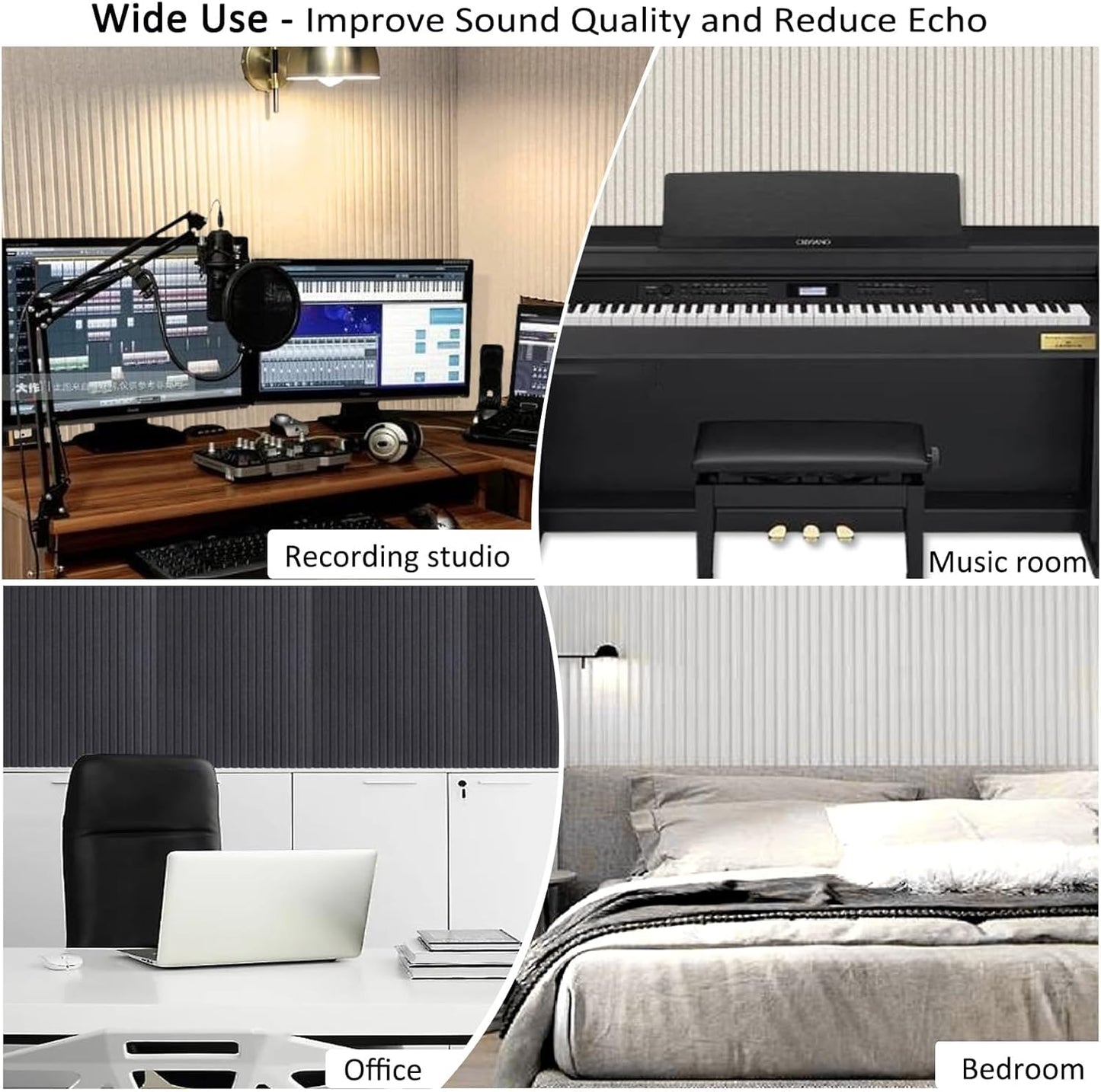 5 Pack Acoustic Panels, 48" X 24" X 0.4" Decorative Sound Proof Felt Panels, Sound Dampening Panels, Self-Adhesive Sound proof panels for walls, Creative Slotting Design. (Silver Grey, 5 Pack)