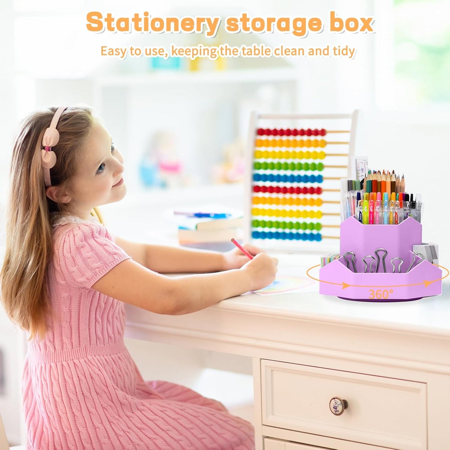 Pencil Pen Holder for Desk,9 Slots 360 Degree Rotating Desk Organizers,Desktop Storage Stationery Supplies Organizer, Cute Pencil Cup Pot For Office, School, Home(Purple)