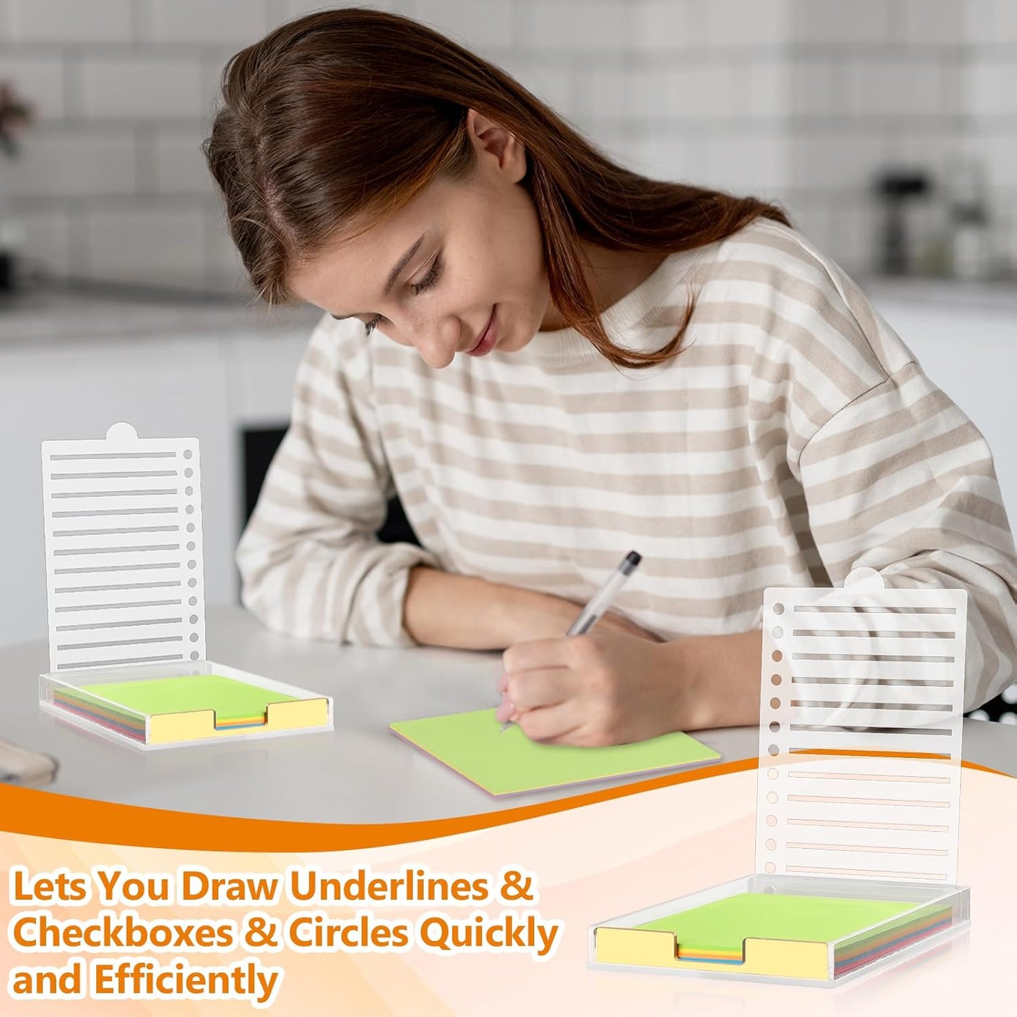 4" x 6" Sticky Notes Holder with 5 Different Stencil & 100 Sheet Post It Notes Clear Acrylic Self-Stick Sticky Note Dispenser Post It Note Holder Memo Organizer for Classroom Office Desk Organizer