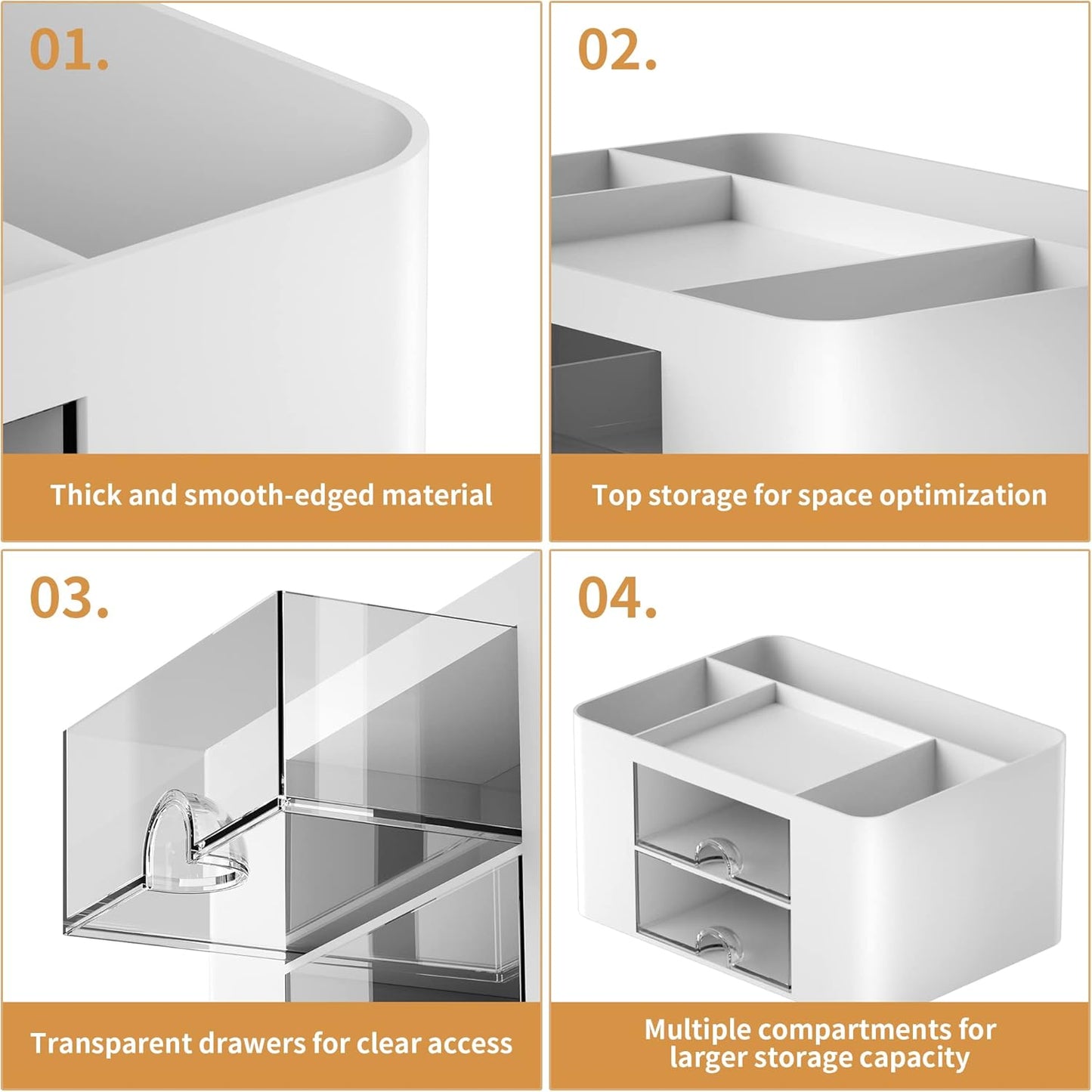 Marbrasse Pen Organizer with 2 Drawer, Multi-Functional Pencil Holder for Desk, Desk Organizers and Accessories with 5 Compartments + Drawer for Office Art Supplies (White)