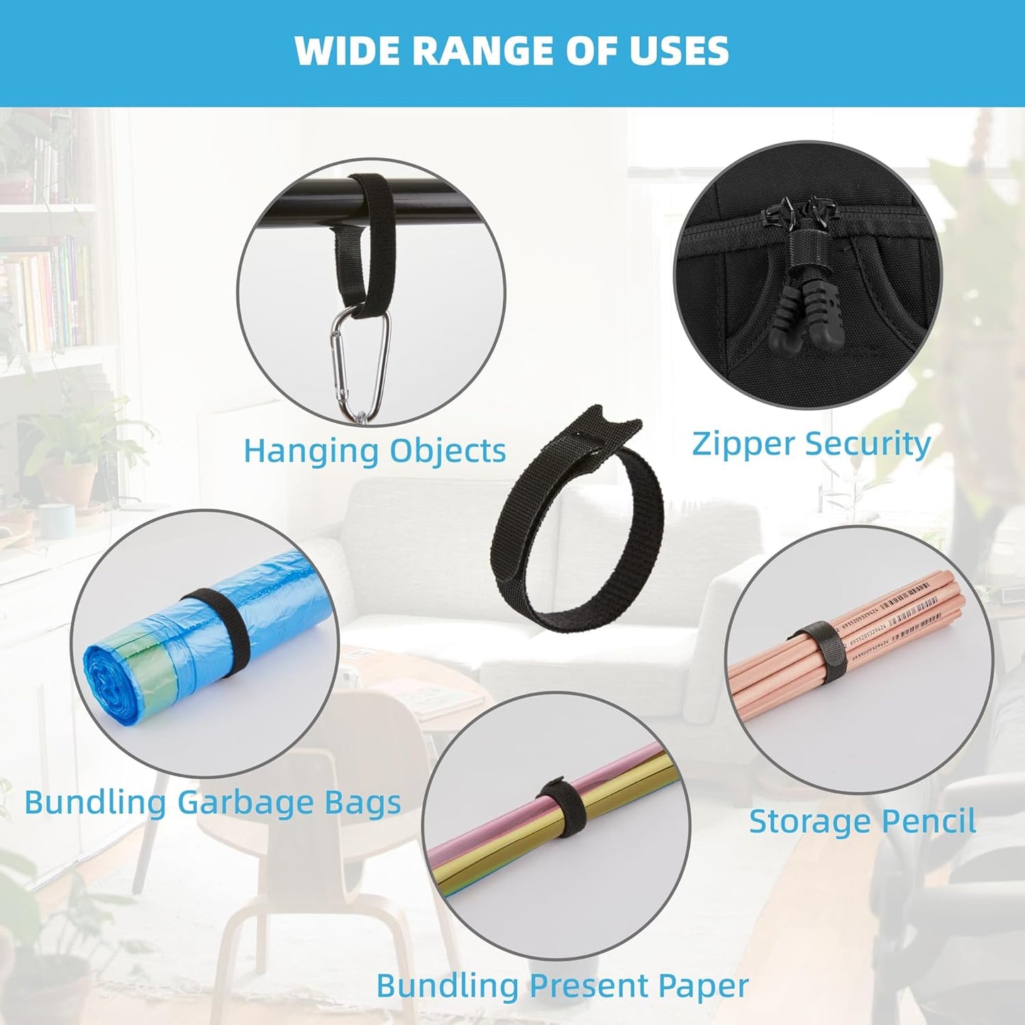 100 PCS Reusable Cable Ties with Hook and Loop, Multi-purpose Adjustable 8 Inch Cable Management Wire Ties Cable Straps for Organizing Home, Office and Data Centers (Multicolored)