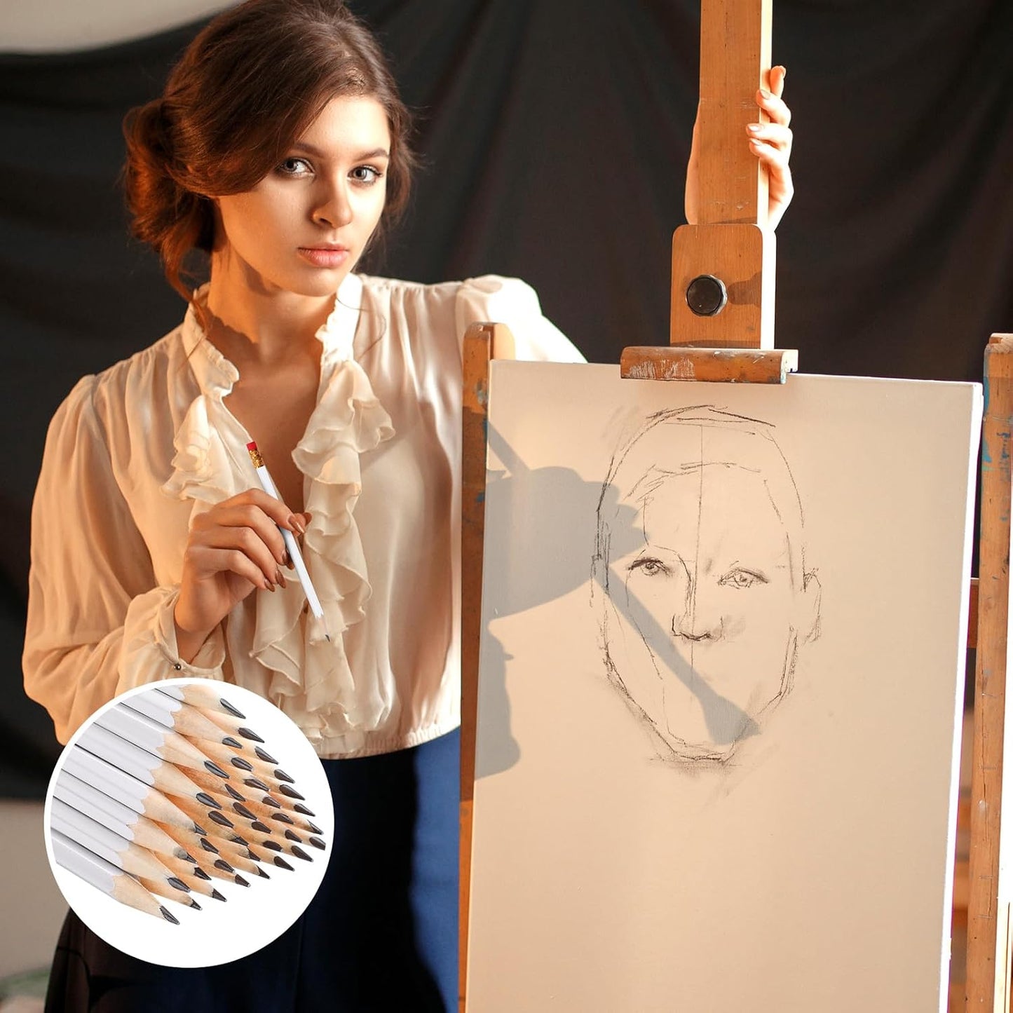 TecUnite 60 Pcs HB Pencils #2 Unsharpened Wood Cased Pencils with Eraser Hexagonal Pencil Cute Graphite No 2 Pen for Adults Gifts Exam School Office Sketching Learning(White, Gold)