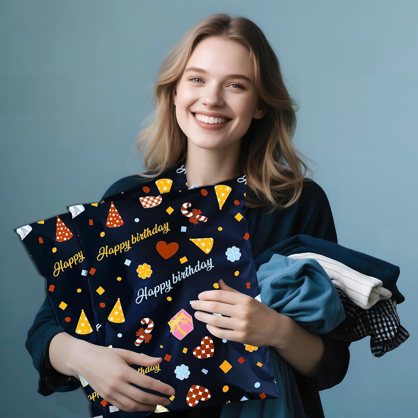 Happy Birthday Poly Mailer 12x15.5 Inch 50 Pcs, Waterproof Shipping Bags for Clothing, Tear-Resistant Mailier Bags, Strong Mailing Bags with Self-Seal