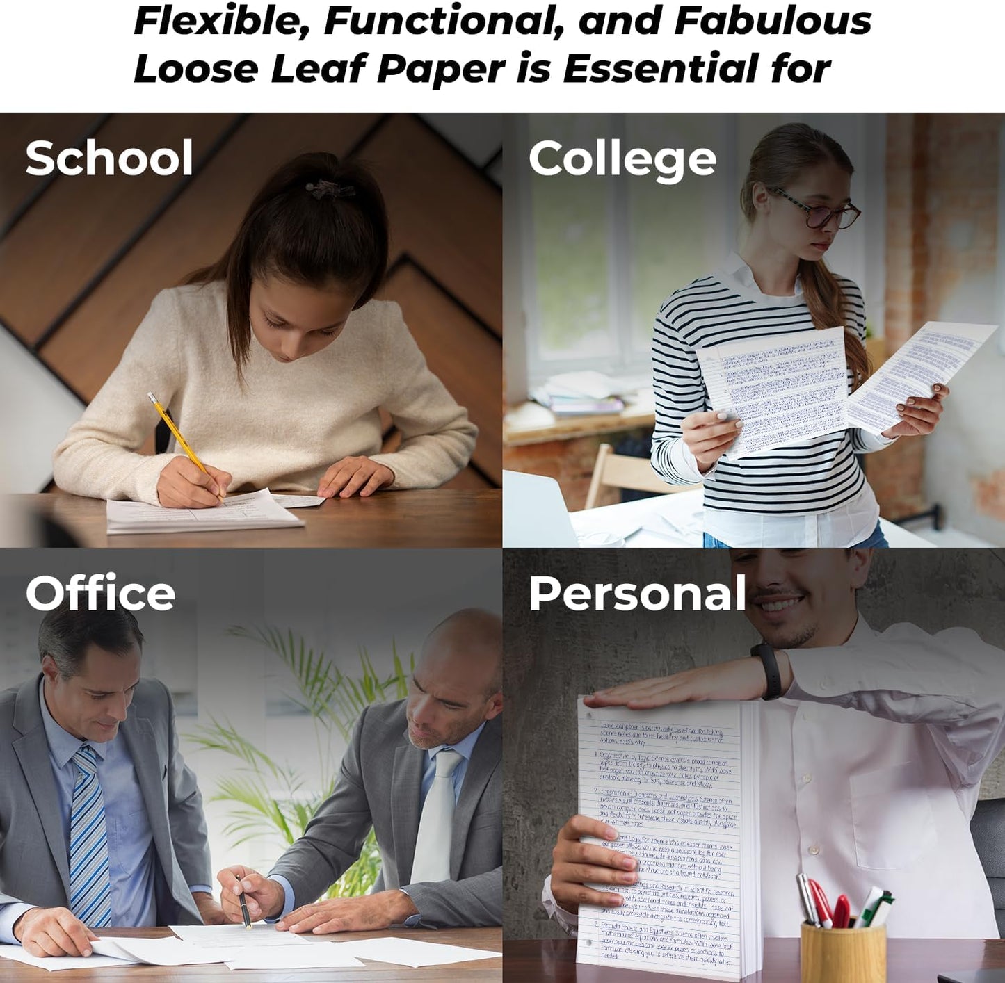 6 Pack Loose Leaf Paper, 900 Sheets, Wide Ruled Paper, 8" x 10.5", Bulk Notebook Paper, 150 Sheets/Pack, Fits Standard 3 Ring Binders, Wide Ruled Filler Paper for School, White Notebook Paper