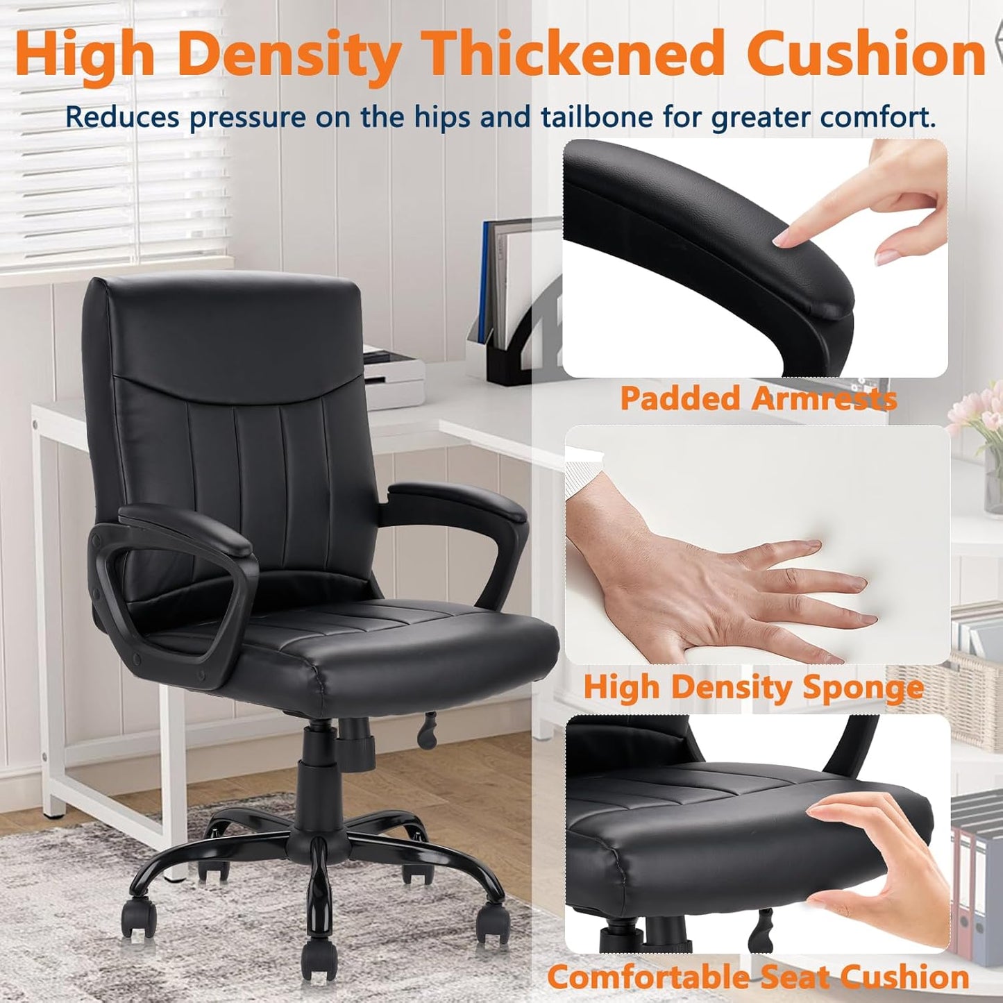 CLATINA Mid Back Leather Office Executive Chair with Lumbar Support and Padded Armrestes Swivel Adjustable Ergonomic Design for Home Computer Desk 8 Pack
