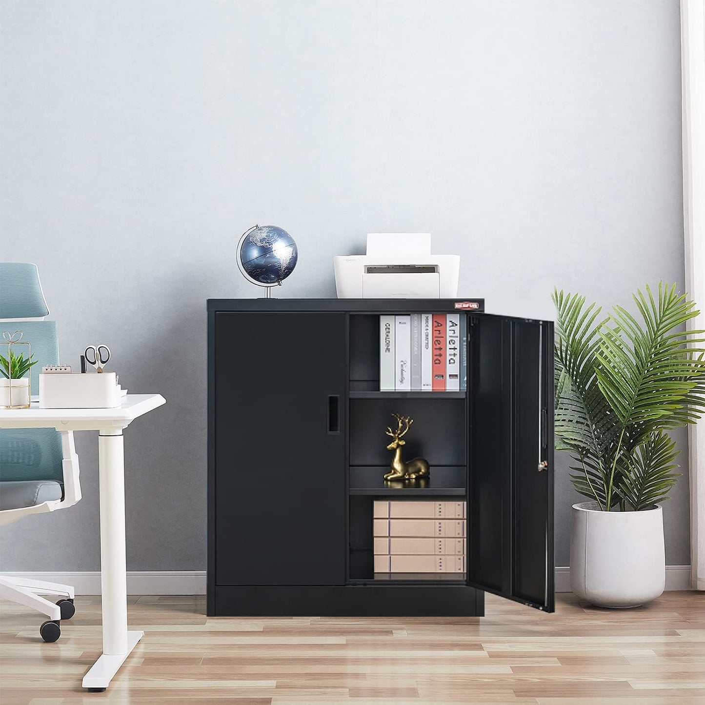 BESFUR Metal Garage Storage Cabinet 36"H, Steel Locking Cabinet with 2 Lockable Doors and 2 Adjustable Shelves easy to assemble for Home Office, Garage,School, Apartment, Warehouse, Utility Room,Black