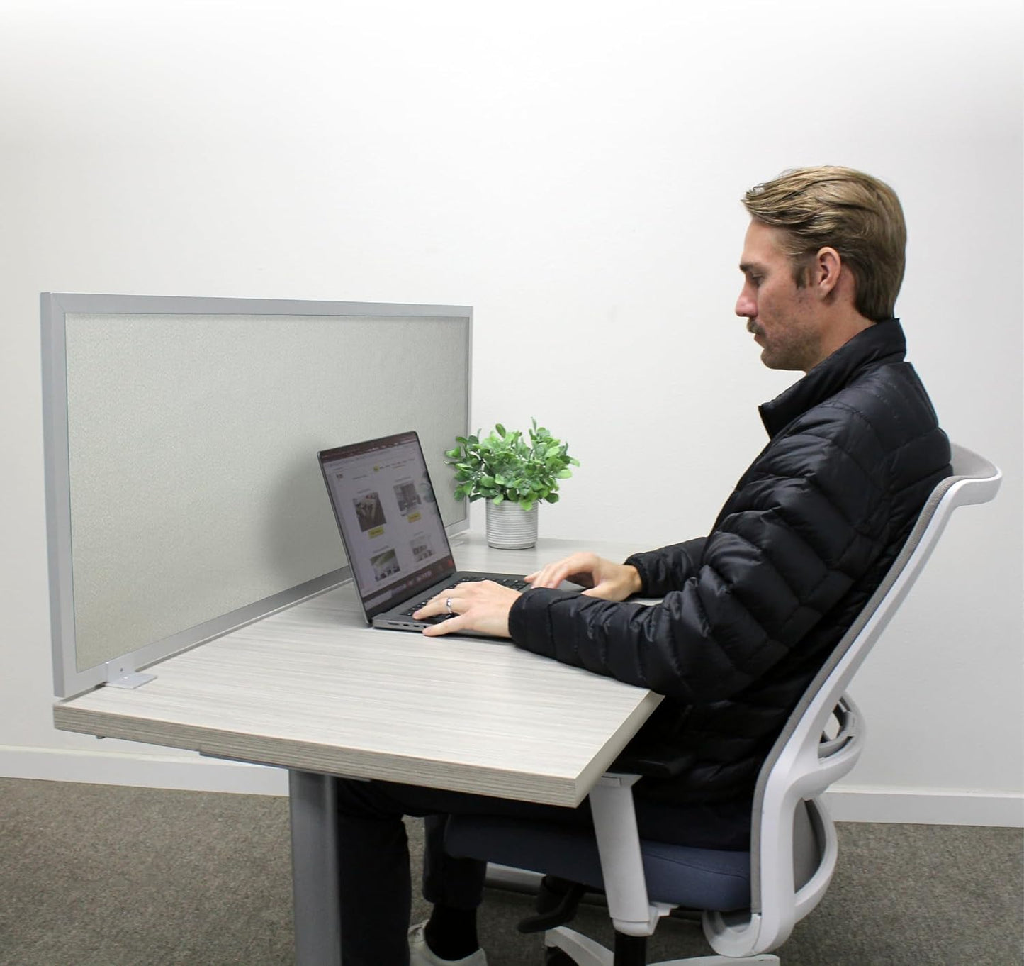OBEX Acoustic Mounted Screen Privacy Panel Table Top Separator, Sound Blocking Desk Divider (Overcast, 18" X 42")