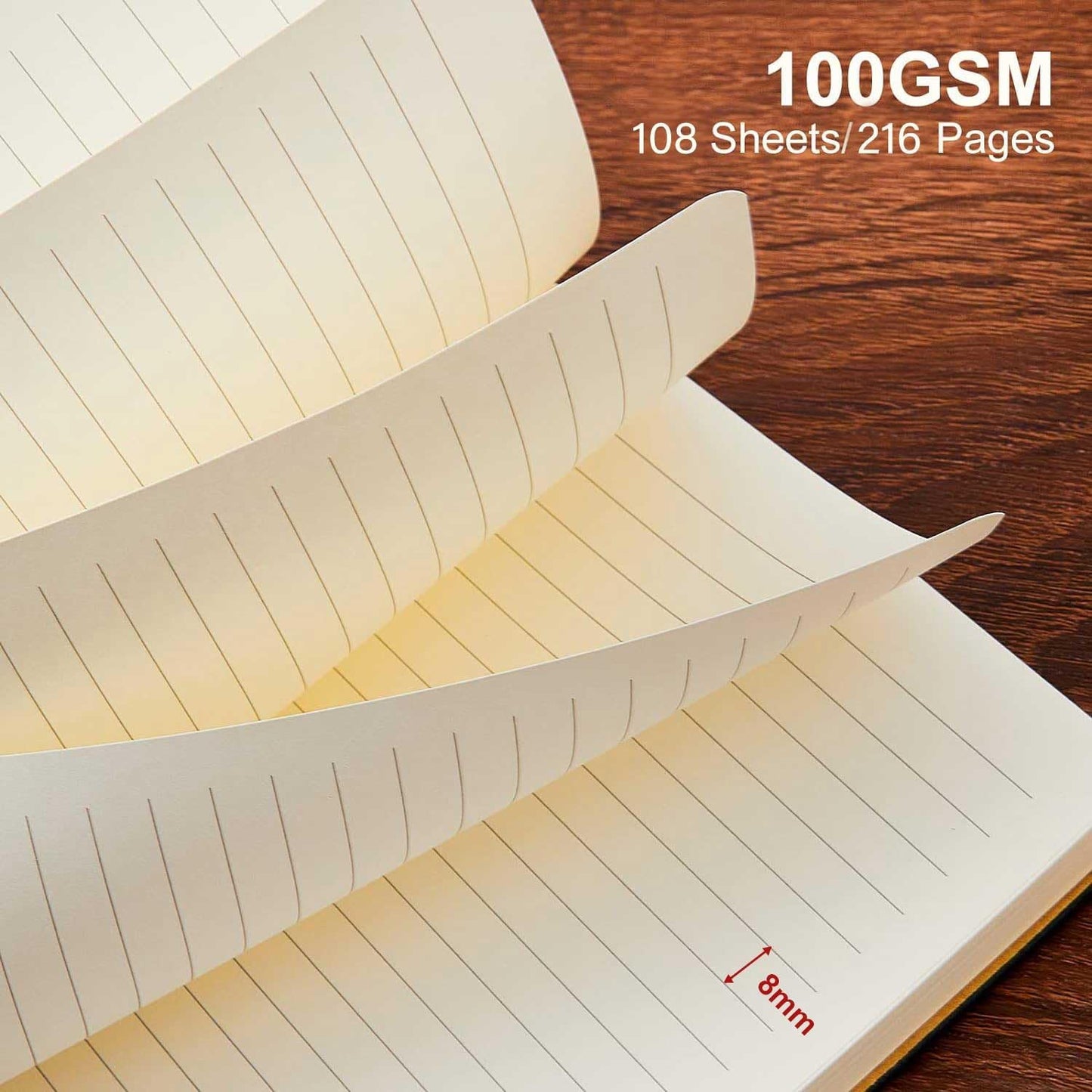 Lined Journal Notebook for Work College Ruled Note Book 5.79"x8.27" A5 PU Leather Daily Journaling 216 Pages for Women Men Writing Home School Supplies Business (A5 Lined 216pages, 2 Pack-Khaki 2pack)
