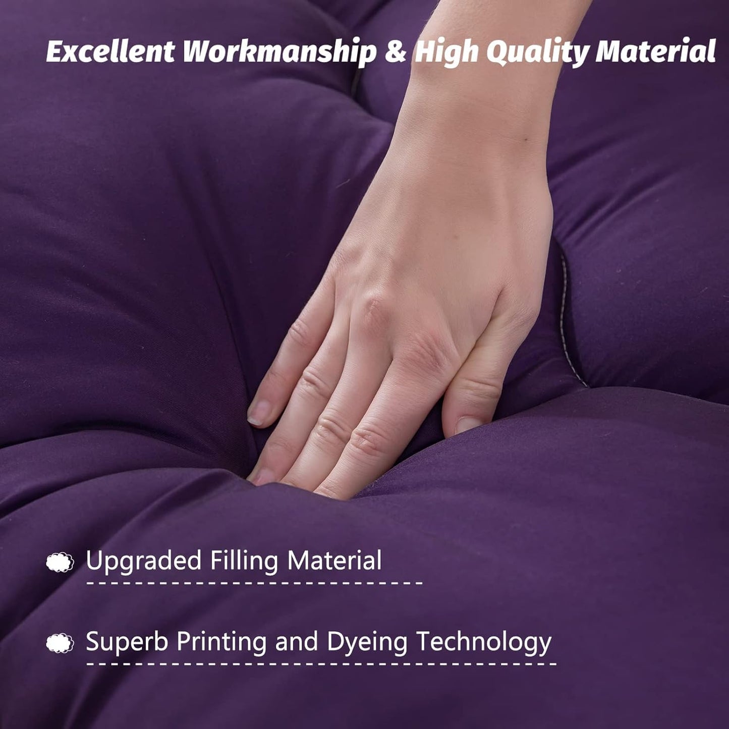 MAXYOYO Japanese Floor Mattress Futon Mattress, Thicken Sleeping Pad Foldable Roll Up Floor Futon for Adults Tatami Mat Dormitory Bed Lounger, Purple, Full Size