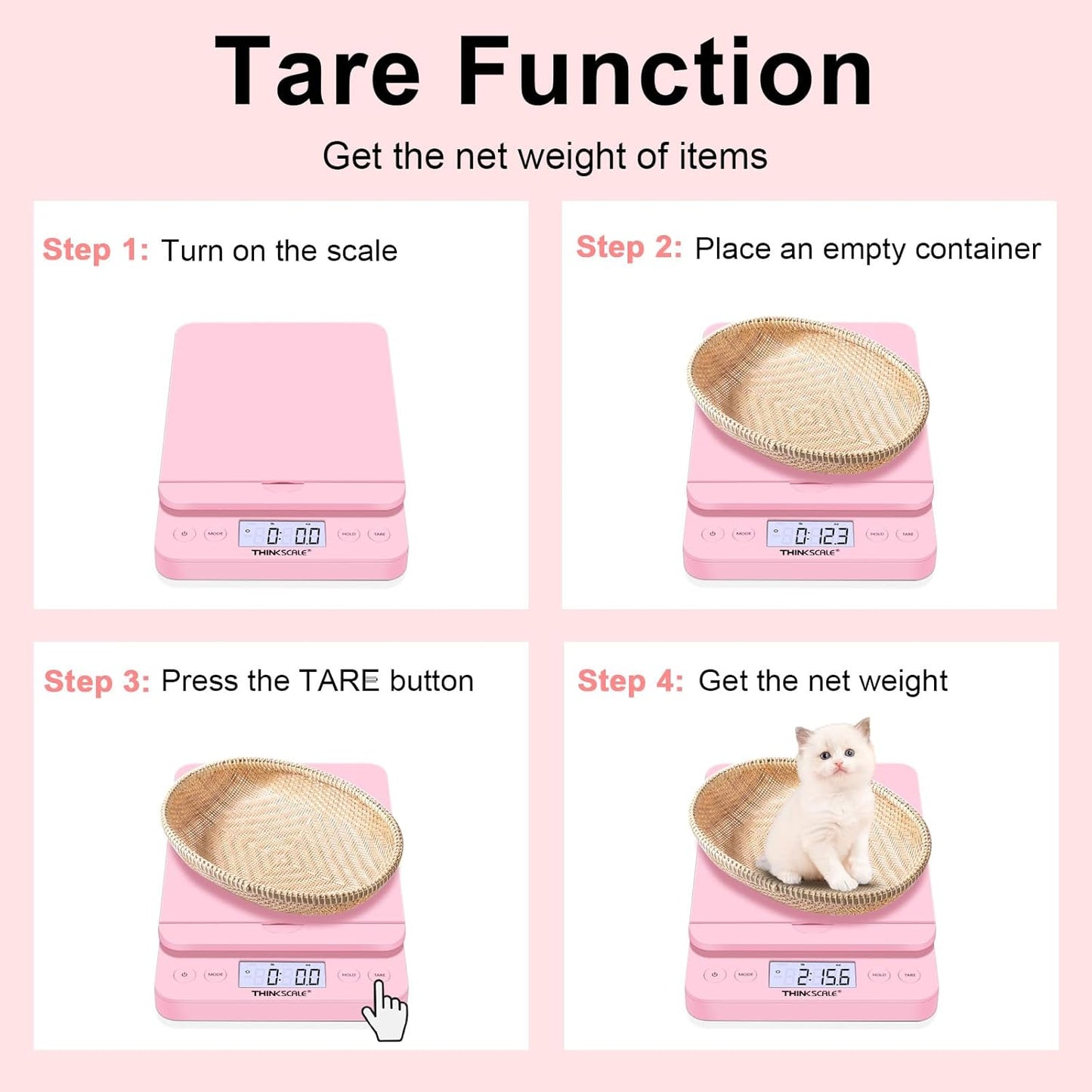 THINKSCALE Shipping Scale, 86lb/0.1oz Postal Scale-Candy Pink Style, Hold/Tear Function, Flip up Holder Postage Scale, Digital Scale for Packages Small Business and Mails, Battery & AC Adapter