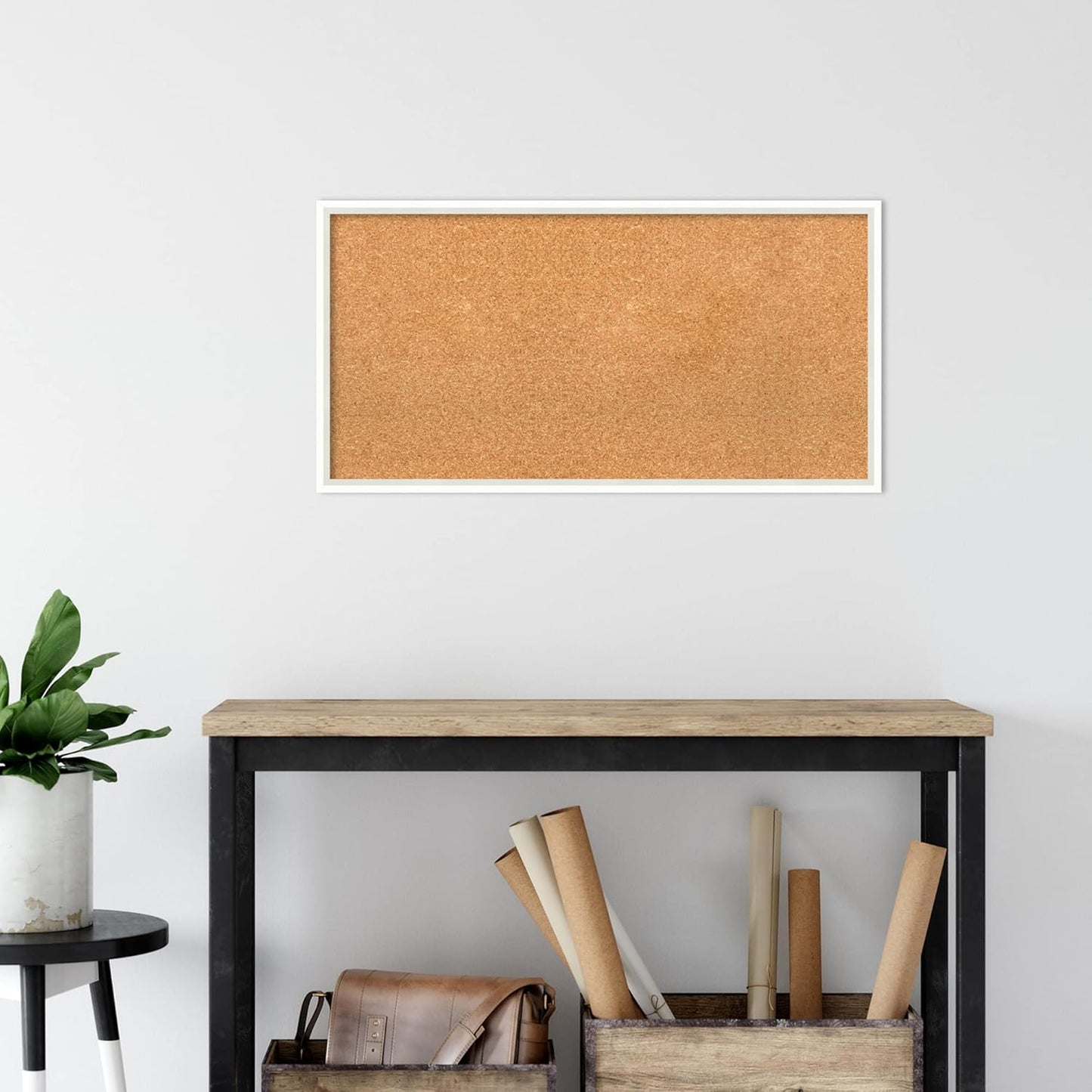 Amanti Art Natural Cork Board for Wall, 17x33 Vision Board with White Frame, Medium Corkboard Office Decor for Home Organization, Modern Corkboard Pinboard to Display Items for Home Organization in