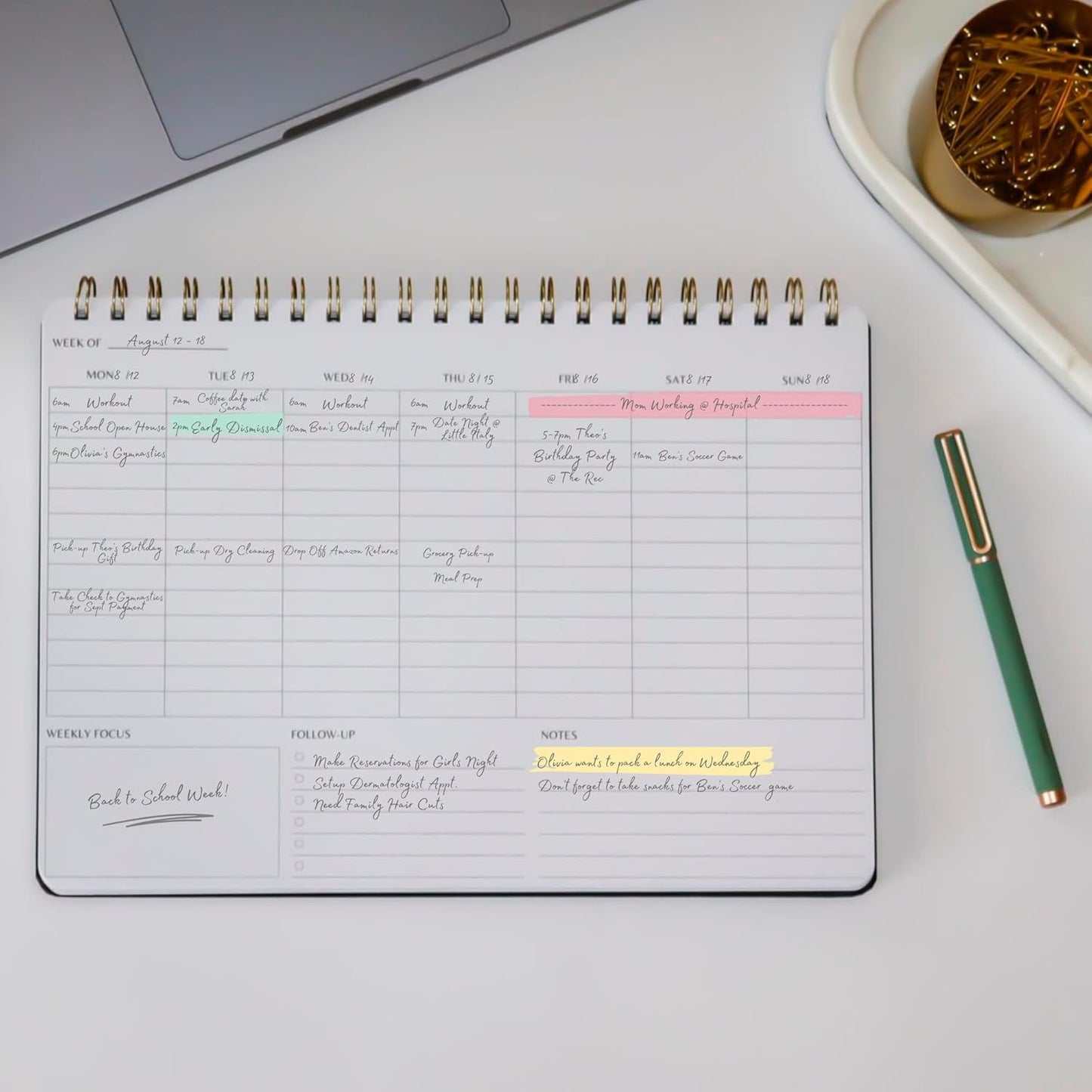 Undated Weekly Planner | 8.25” x 11.75” Work To-Do Notebook | ADHD Academic Organizer | Multi-Layout | Men and Women Planner | College Supplies | Evergreen | Landscape Layout