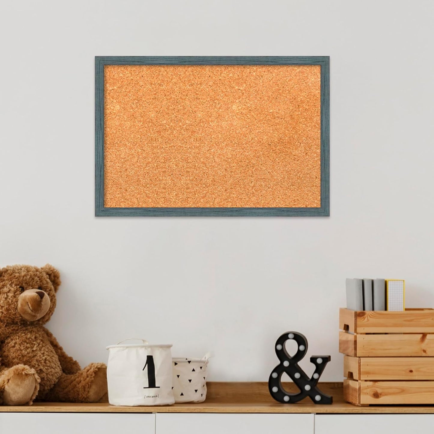 Amanti Art Natural Cork Board for Wall, 13x19 Vision Board with Blue Wood Frame, Small Corkboard Office Decor for Home Organization, Country Rustic Corkboard Pinboard to Display Items for Home