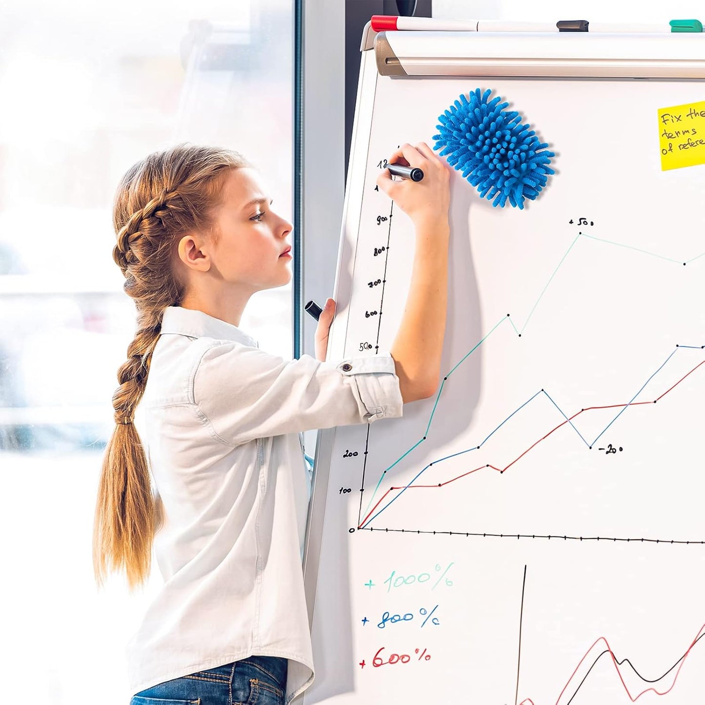 Jeyiour 4 Pcs Large Microfiber Shag Dry Erase Erasers, Magnetic, Rectangular, White Board Erasers, Washable for Classroom, Home and Office Use (Gray, Blue)