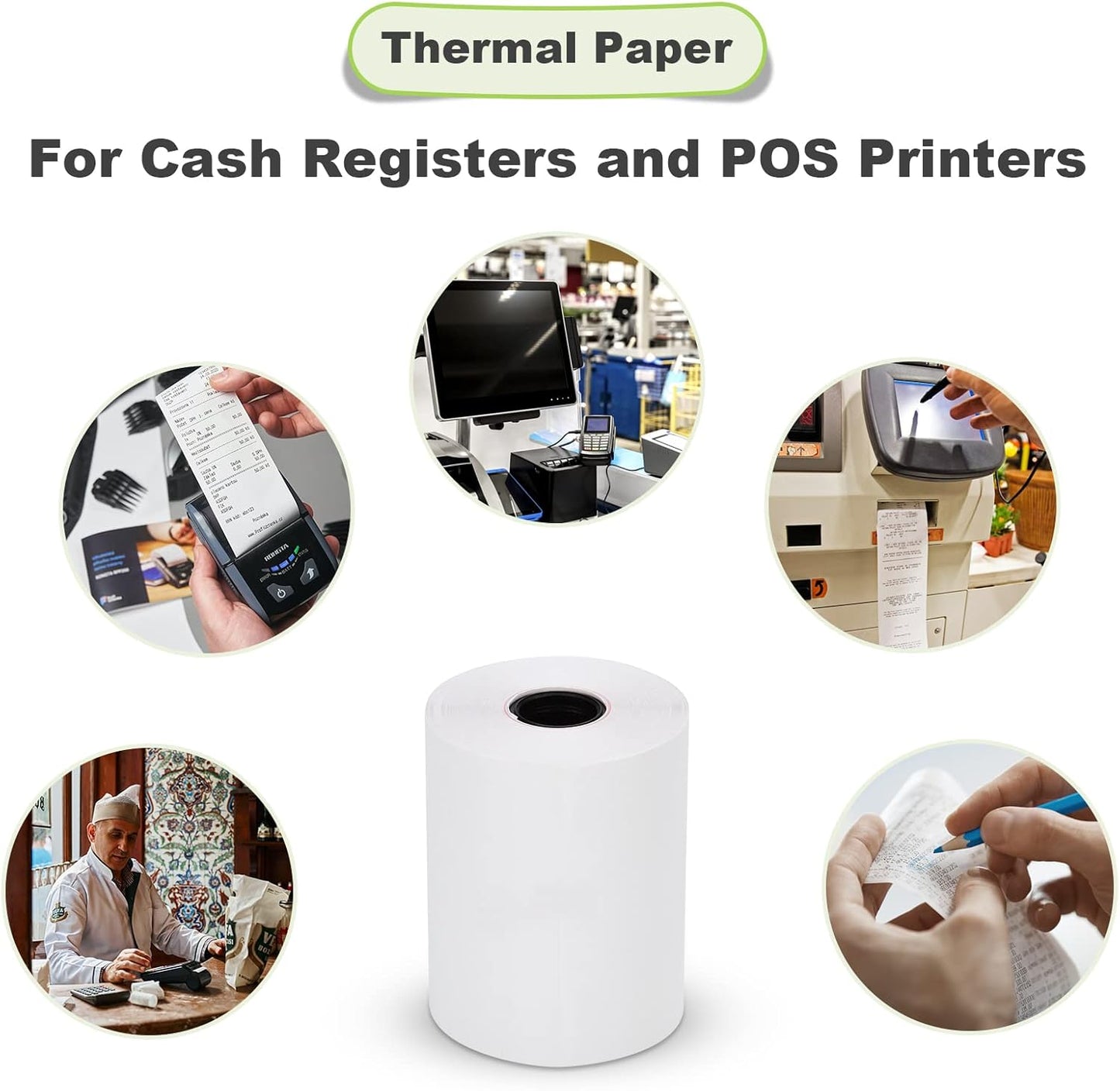 MFLABEL Thermal POS Receipt Paper Rolls - 2 1/4" x 50' (57mm x 15.3m) - 200 Rolls Bulk Pack - High Sensitivity Thermal Paper for Cash Registers, Credit Card Machines & POS Systems - 1/2" Core