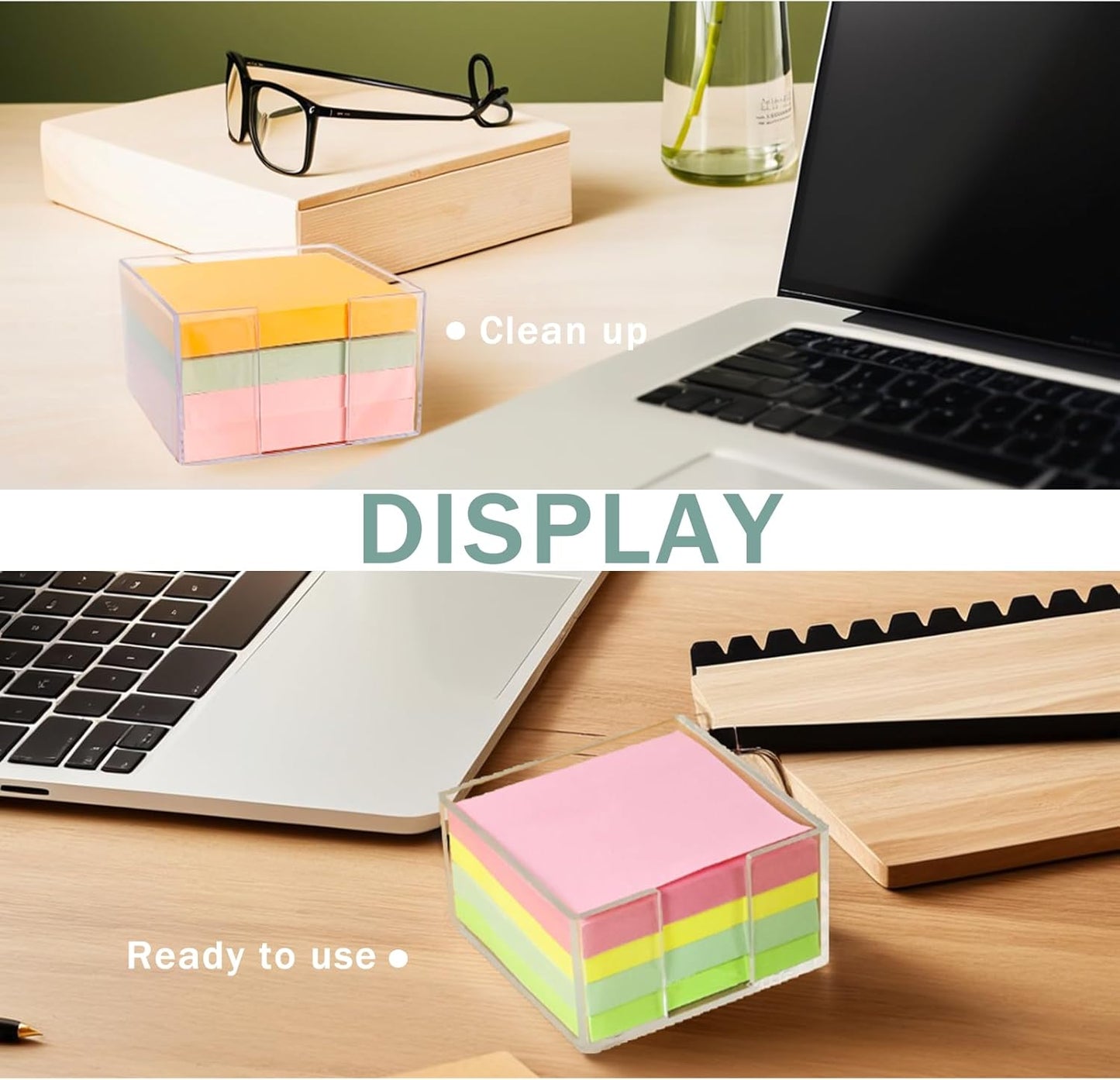 Acrylic Sticky Note Holder, Crystal Clear Self-Stick Note Pad Holder, Note Dispenser for 3 x 3 in Sticky Note Storage School Dorm Room and Office Desk Organizer, 2 Pcs