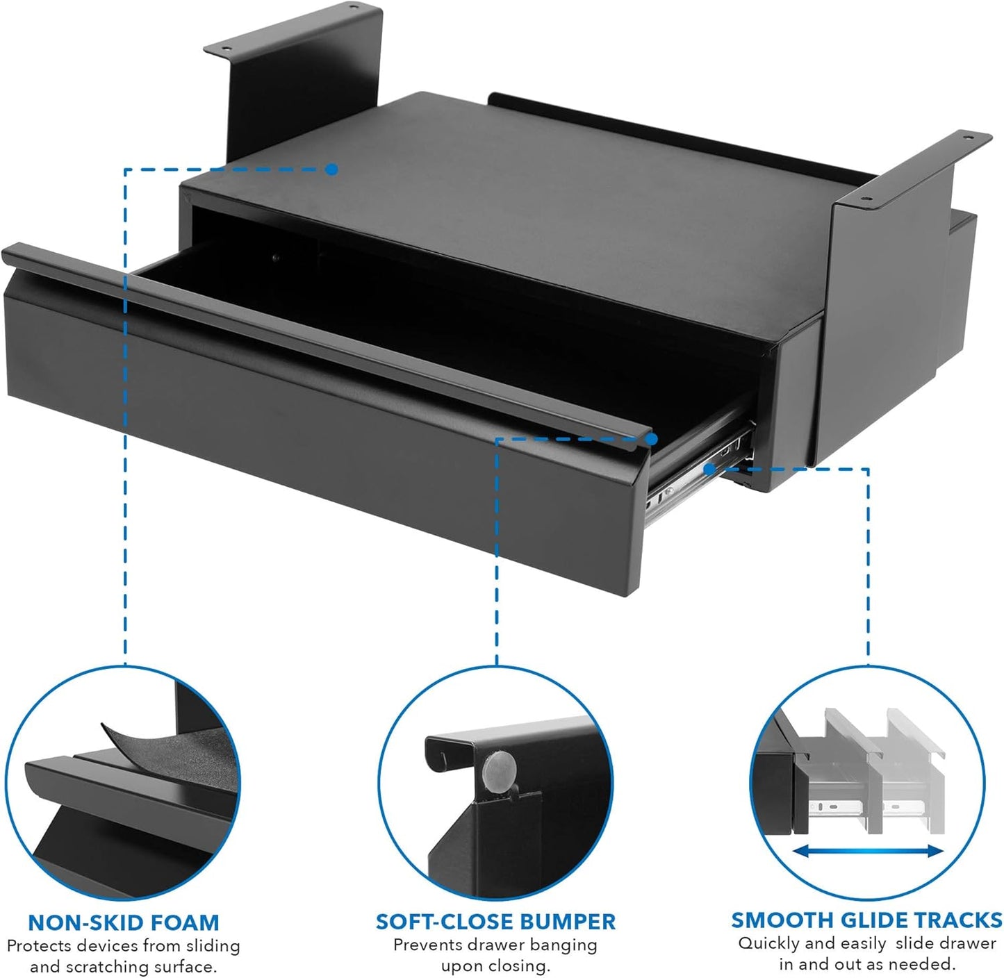 Mount-It! Under Desk Pull-Out Drawer Kit with Laptop and Tablet Shelf | Office Storage Organizer | Mounts to Desktops Tables and Workbenches Over 0.71 Inches Thick | Matte Black