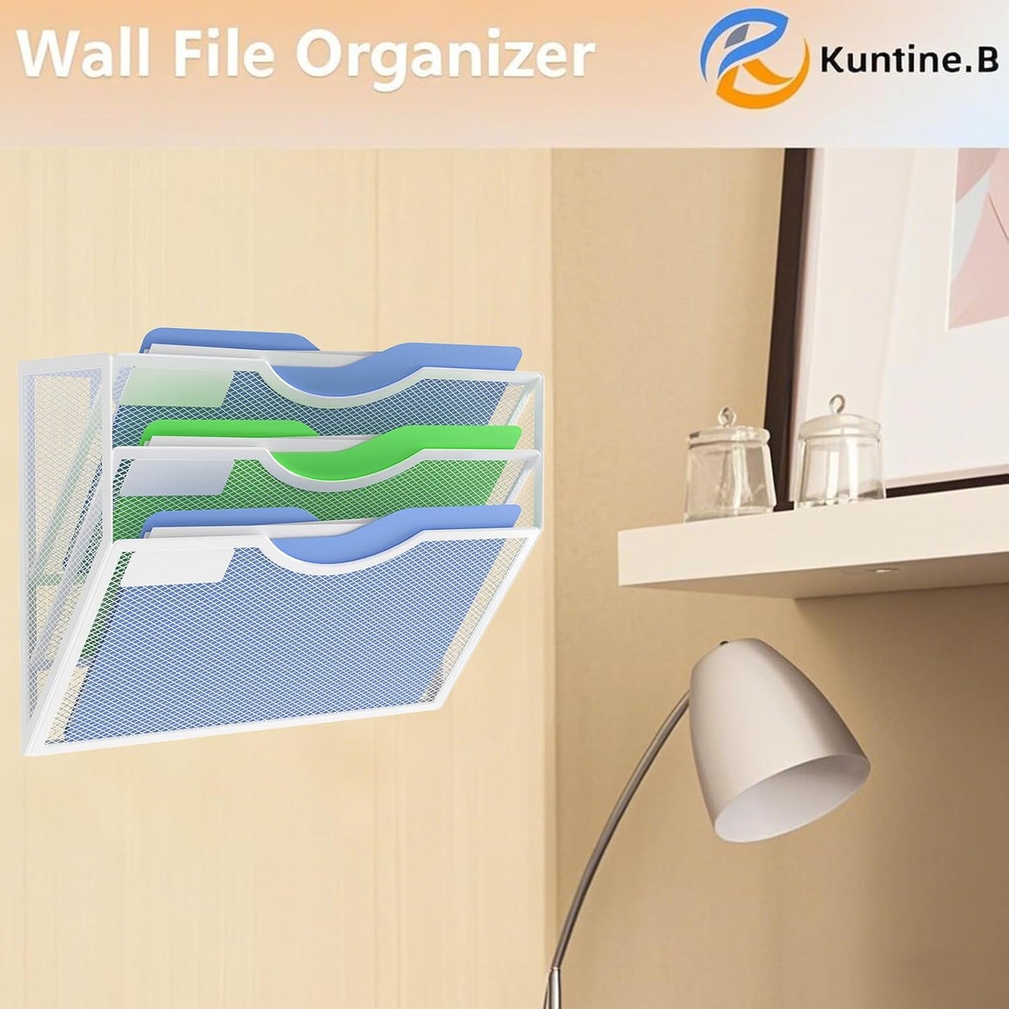 Kuntine.B Wall File Organizer Office Hanging Magazine Holder Wall File Organizer for Office Home (White, 3 Tier)