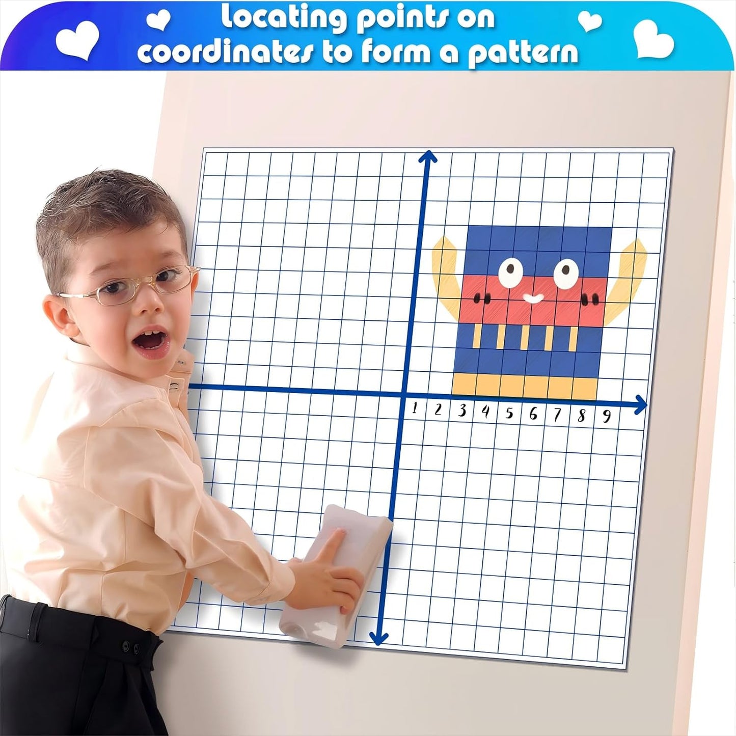 Teling 4 Pieces Jumbo Magnetic Xy Coordinate Dry Erase Grid 26 x 26 Inches, Magnet Graph Whiteboard for Classrooms, Teaching, Learning Tools