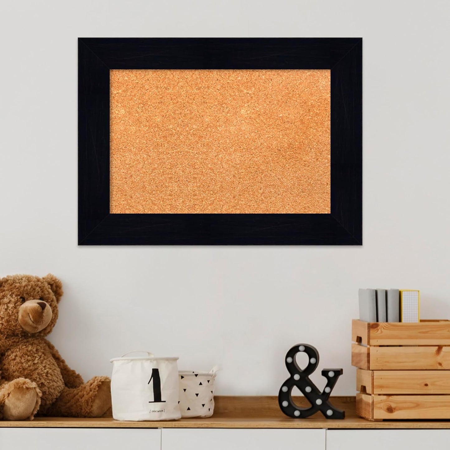 Amanti Art Natural Cork Board for Wall, 16x22 Vision Board with Blue Wood Frame, Small Corkboard Office Decor for Home Organization, Country Rustic Corkboard Pinboard to Display Items for Home