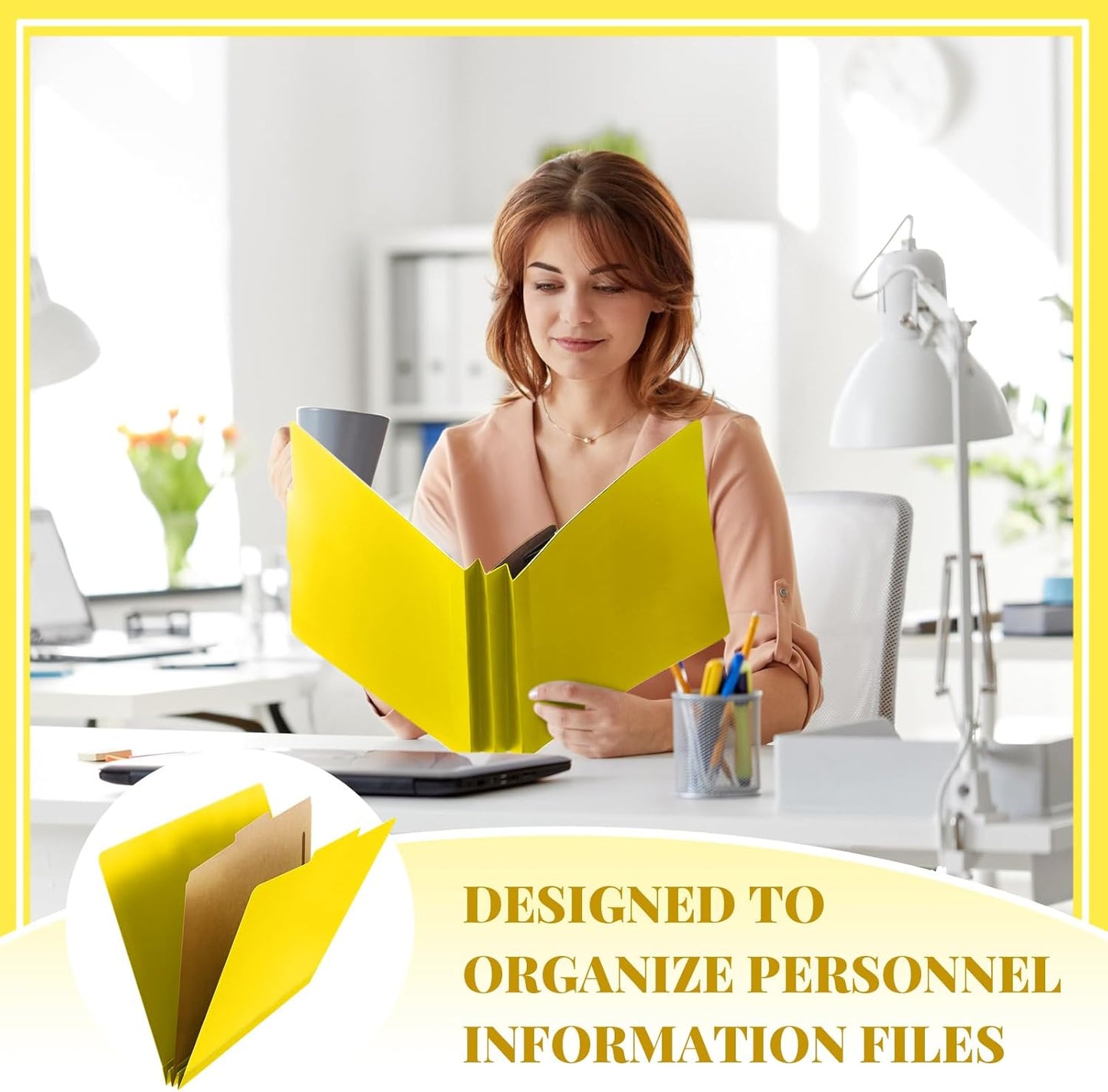 24 Pcs Classification Folders Letter Size, 1 Divider Pressboard File Folder with Fasteners, Expanding File Organizer Bulk for Teachers, Clergy, Office, Church, Christmas Donations (Yellow)