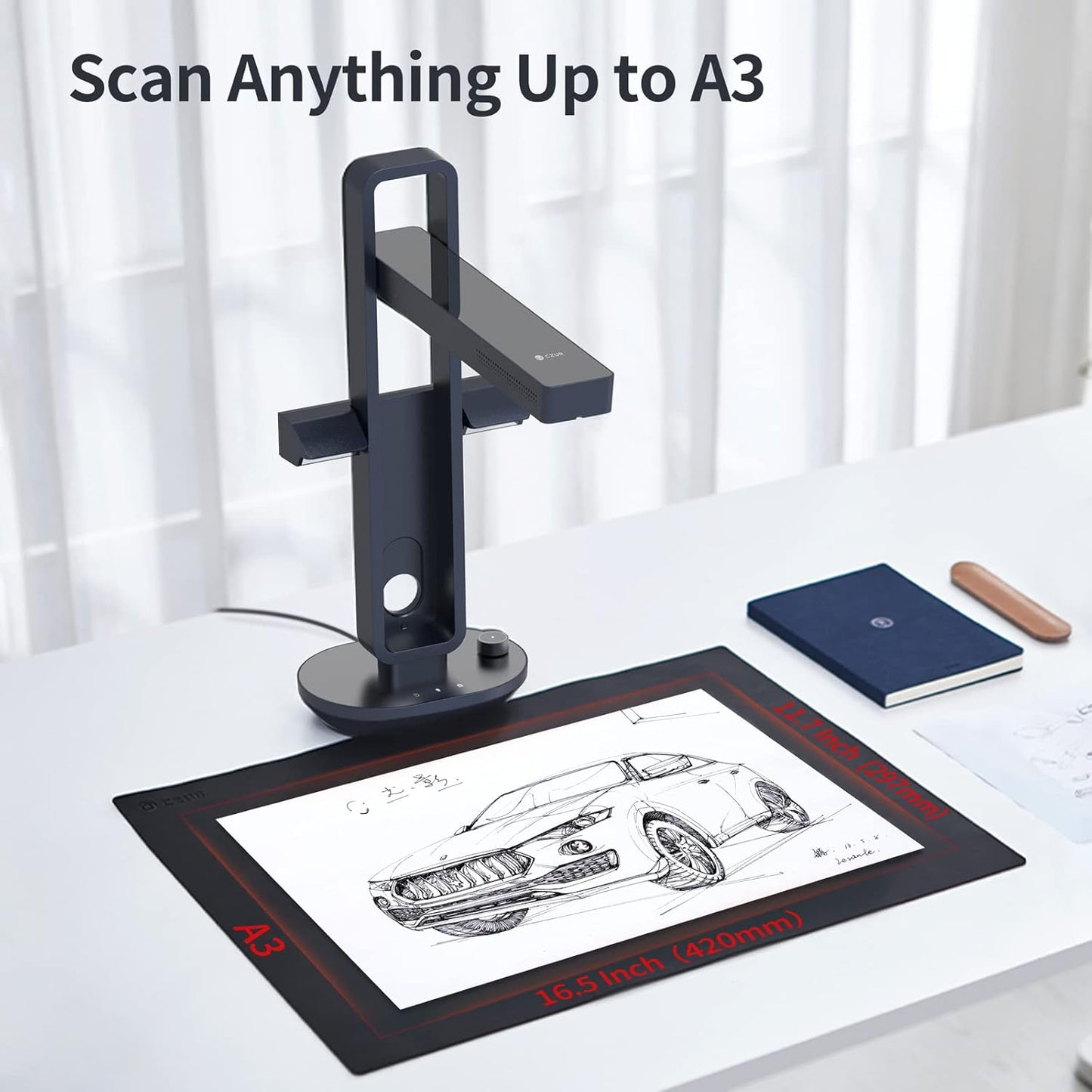 CZUR Aura Pro Portable Book Scanner, A3 Document Scanner, Auto-Flatten, 180+ Language OCR, 90° Foldable, Fast Scan, for Mac & Windows