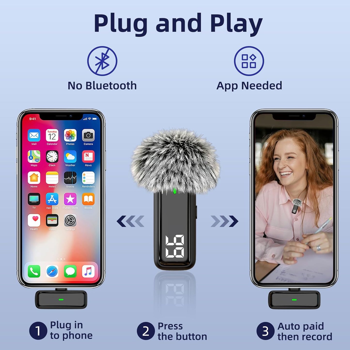 Wireless Microphone for iPhone Android Lav Mic USB C Lavalier Microphone Type C Lapel Mic for iPhone 15/16 iPad Video Recording Vlog TikTok - 24H Charging Case Noise Reduction