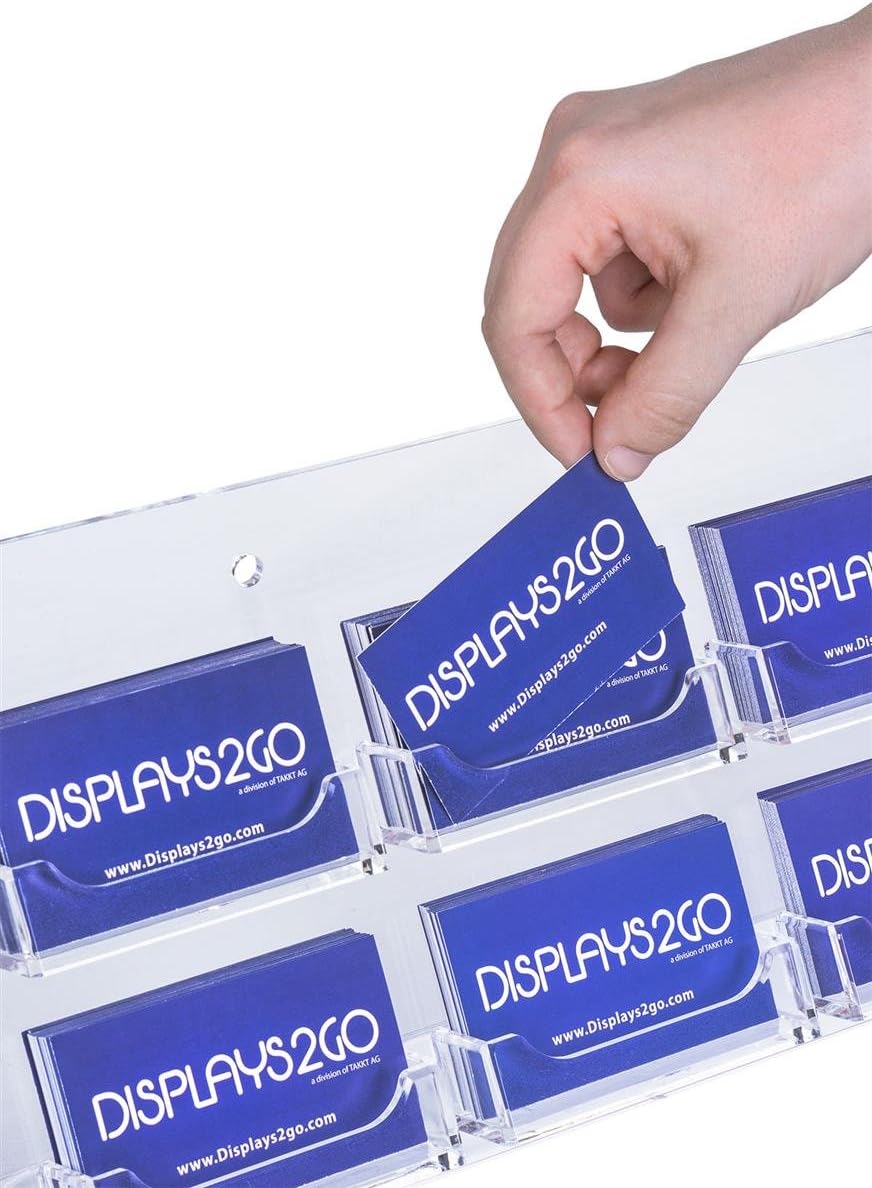Displays2go BC10CL Tabletop or Countertop Business Card Rack, Slant Back Design with 10 Pockets, Clear