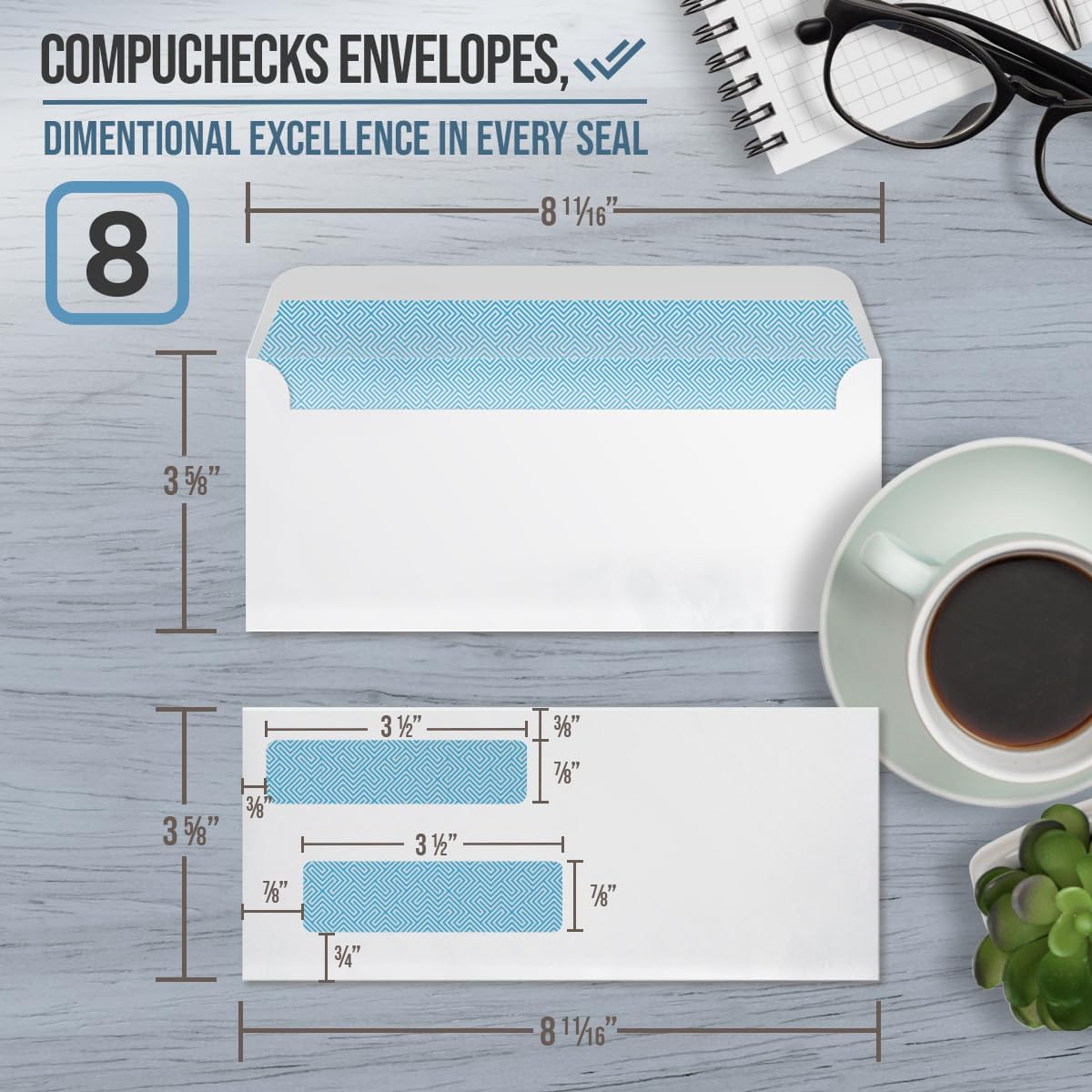 Compuchecks Double Window Envelopes - Gummed, Security Business Mailing Check Envelopes - Tamper Evident, Security Tint - 2500 Count – Guaranteed to fit QuickBooks Checks