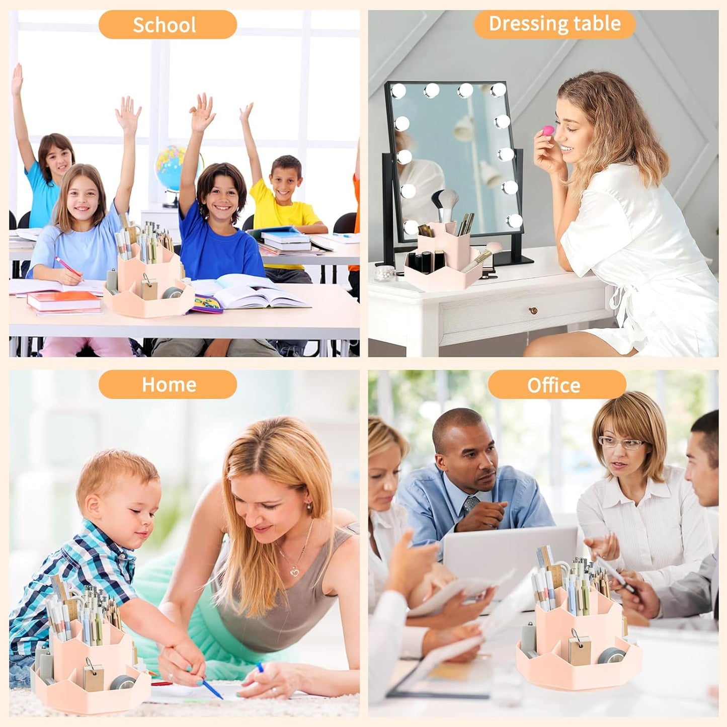 Pencil Pen Holder for Desk,9 Slots 360 Degree Rotating Desk Organizers,Desktop Storage Stationery Supplies Organizer, Cute Pencil Cup Pot For Office, School, Home(Pink)