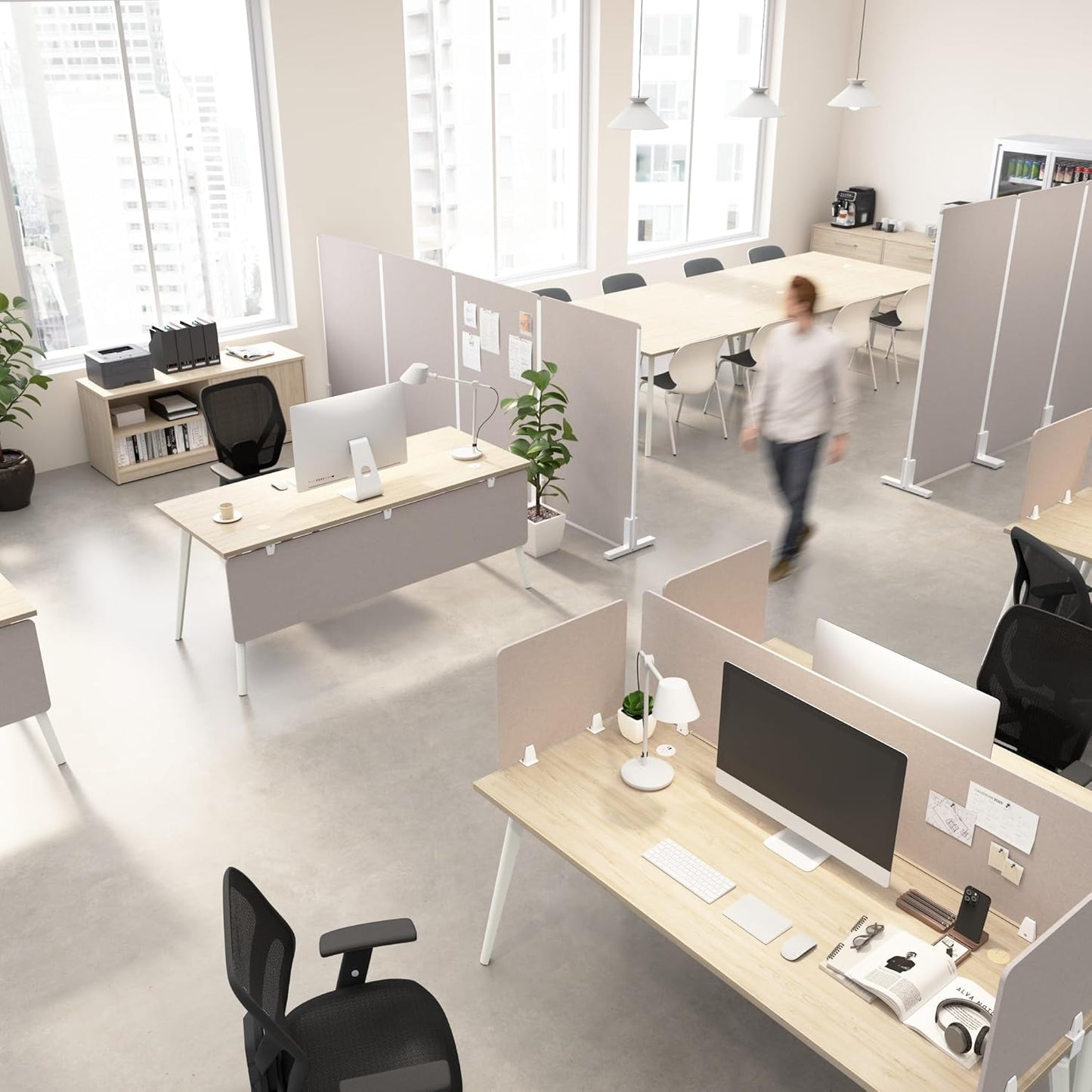 Bush Business Furniture 58W Desktop Privacy Screen in Warm Beige, Desk Mounted Office Partition with Acoustic Sound Dampening Panel