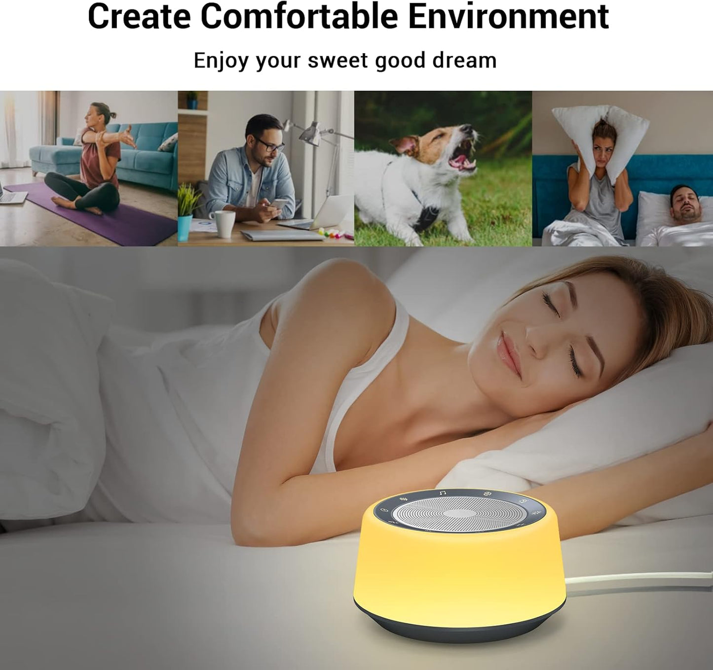 BGOVERSS White Noise Sound Machine, Baby Sound Machine Kids with 30 Soothing Sounds and 7 Colors Warm Night Light for Sleeping, 5 Timers Portable Plug in Sound Machine for Baby, Adults,Grey Color