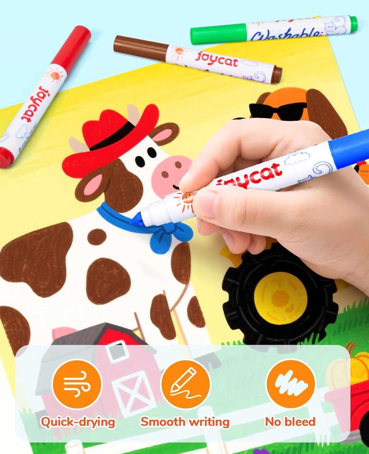 JoyCat 30 Count Washable Markers for Kids, 30 Colors Washable Markers Set with Carrying and DIY Coloring Fabric Storage Bag, Coloring Marker Bulk for Boys Girls Toddler, School Classroom Supplies