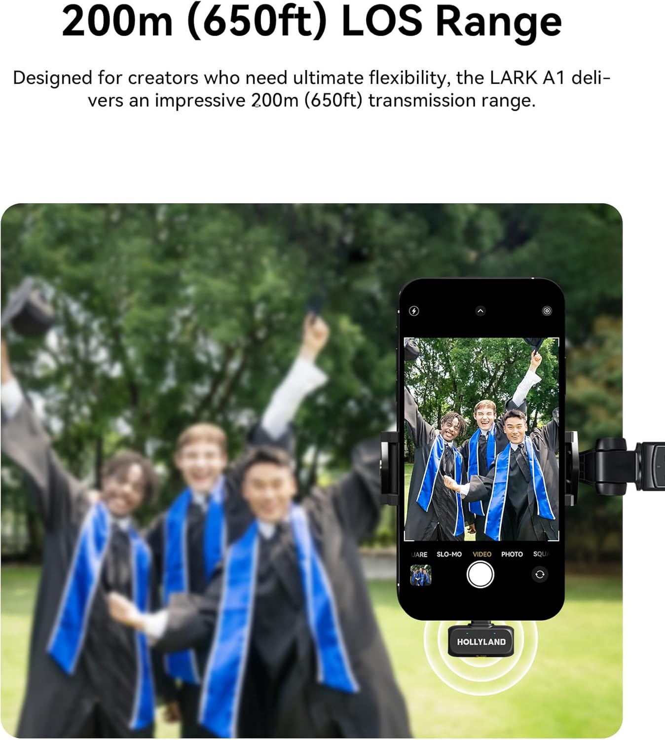 Hollyland Lark A1 Wireless Mini Microphone for iPhone 14/13/12 (2TX + Lightning RX) 48kHz/24-bit, 3-Level Intelligent Noise Cancel, Magnetic Microphone for YouTube, Podcast, Vlogging (Black)