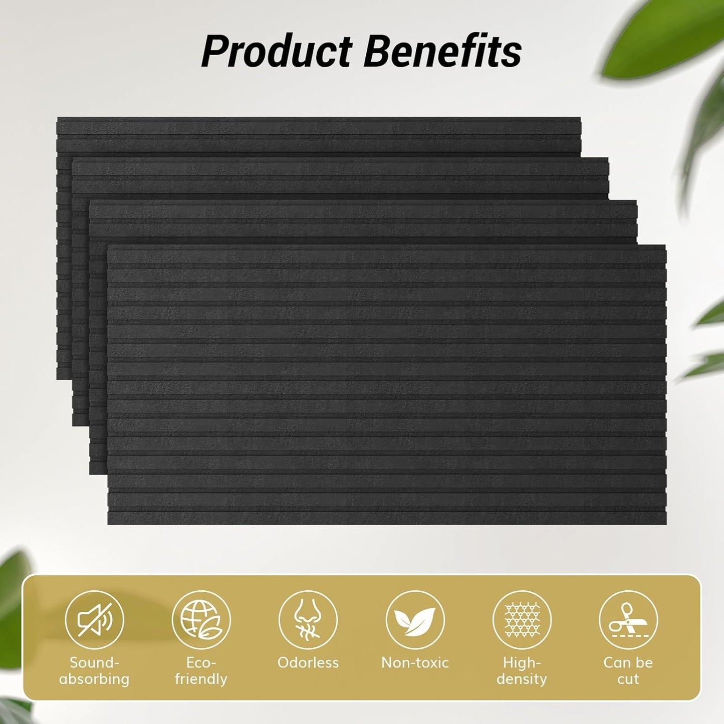 TONOR Dual-Layer Thickened Acoustic Wall Panels Self Adhesive, 4 pack 47.2"x23.6"x0.72" High Density Large Sound Proof Panels for Walls, Peel and Stick Wall Panels for Interior Wall Décor, Black
