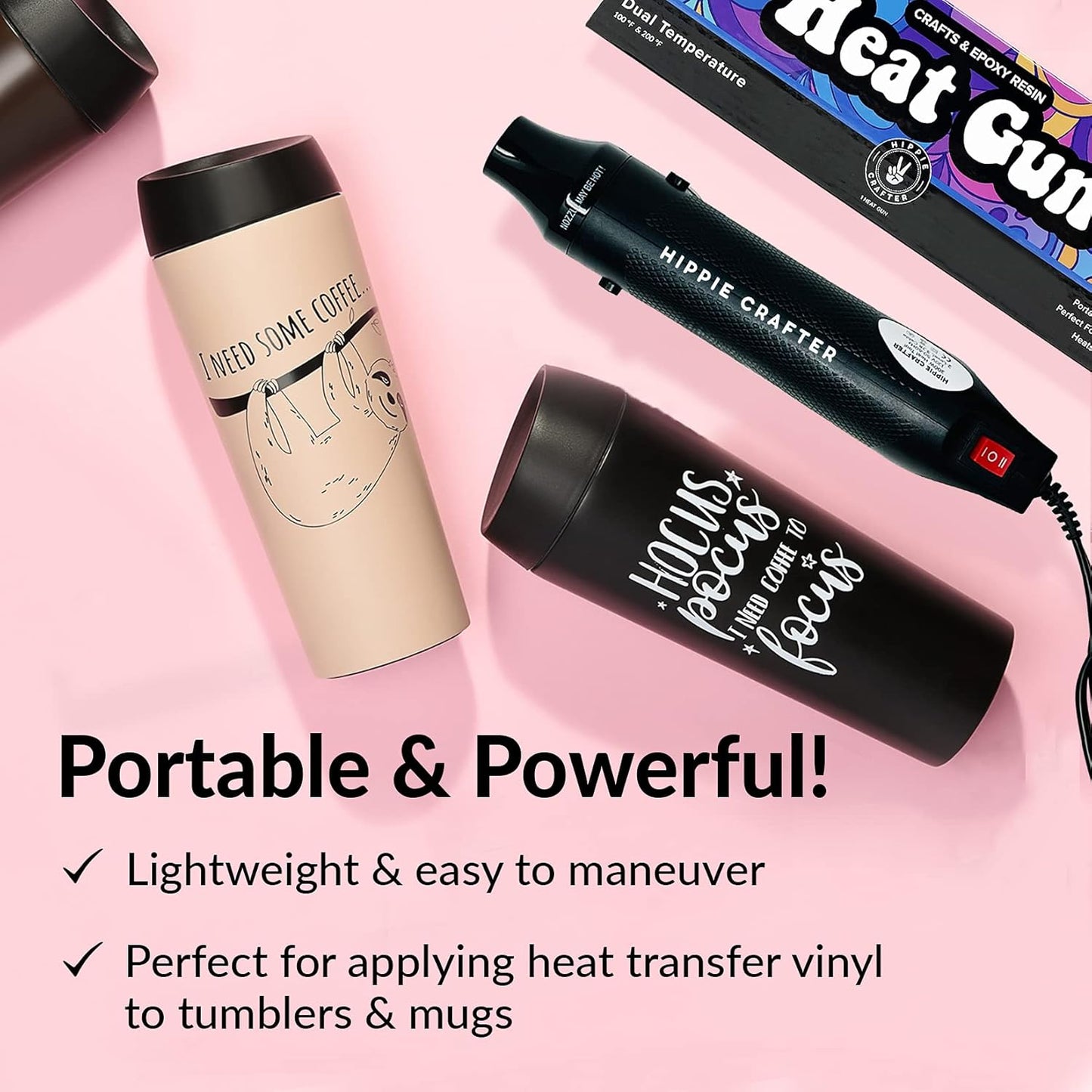 Craft Heat Gun for Crafts, 2-Speed 300W Mini Hot Air Torch Tool for Resin, Polymer Clay, Candle Making, Shrink Wrapping, Embossing, Epoxy Painting, Tumblers, and Bubble Busting in Art Projects