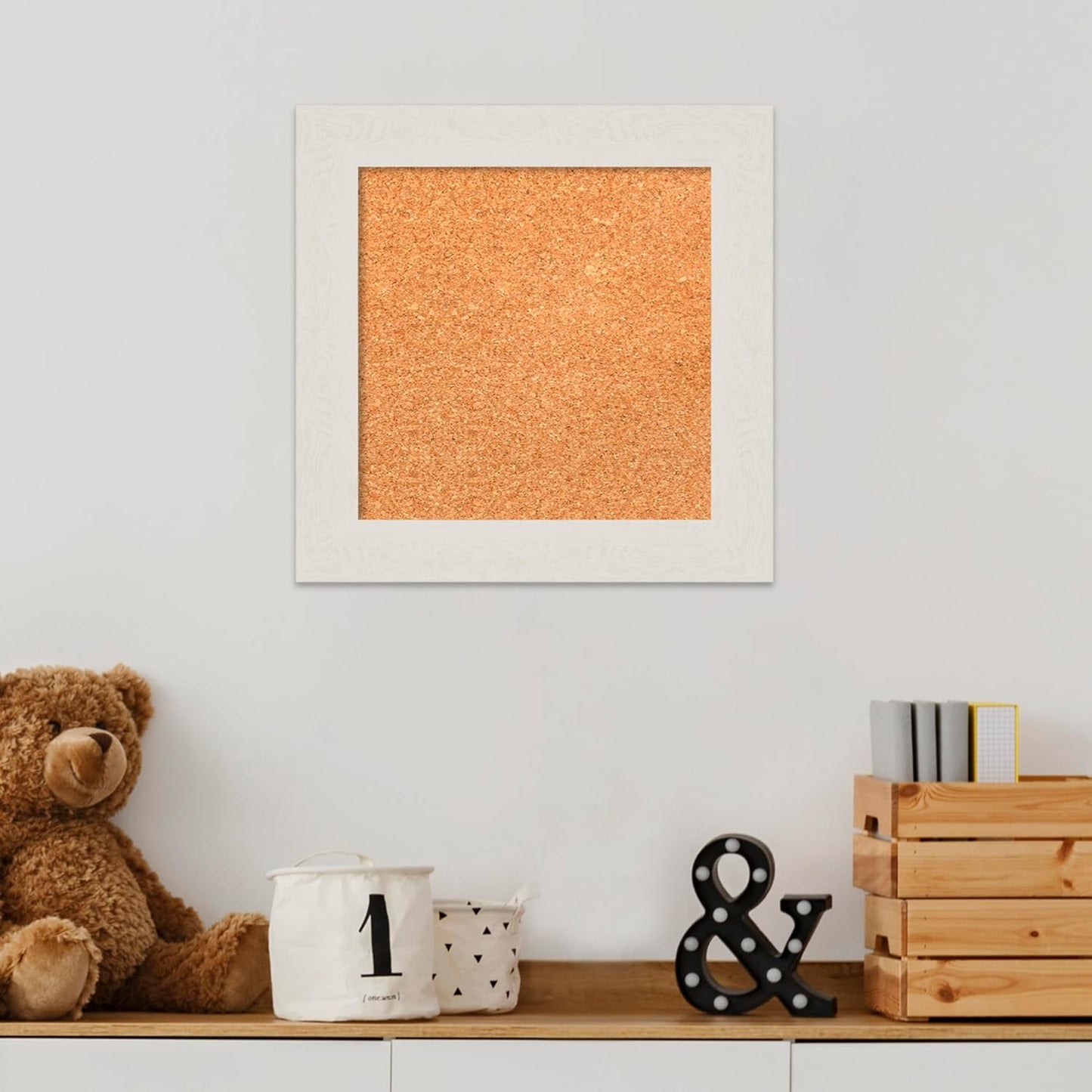 Amanti Art Natural Cork Board for Wall, 15x15 Vision Board with White Frame, X-Small Corkboard Office Decor for Home Organization, Country Rustic Corkboard Pinboard to Display Items for Home