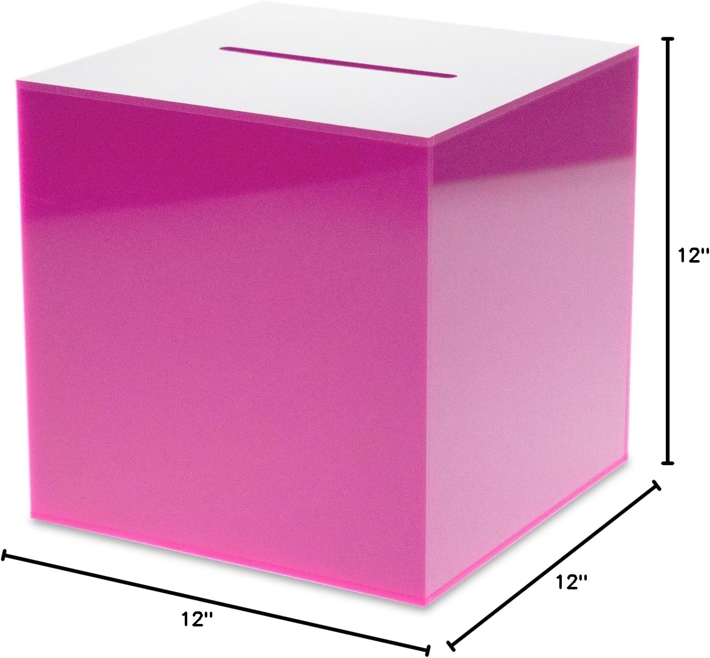 Source One Premium Acrylic Cube Donation Box with Deluxe Rear Open Door and Cam Lock Suggestion Box (12 Inch, Pink)