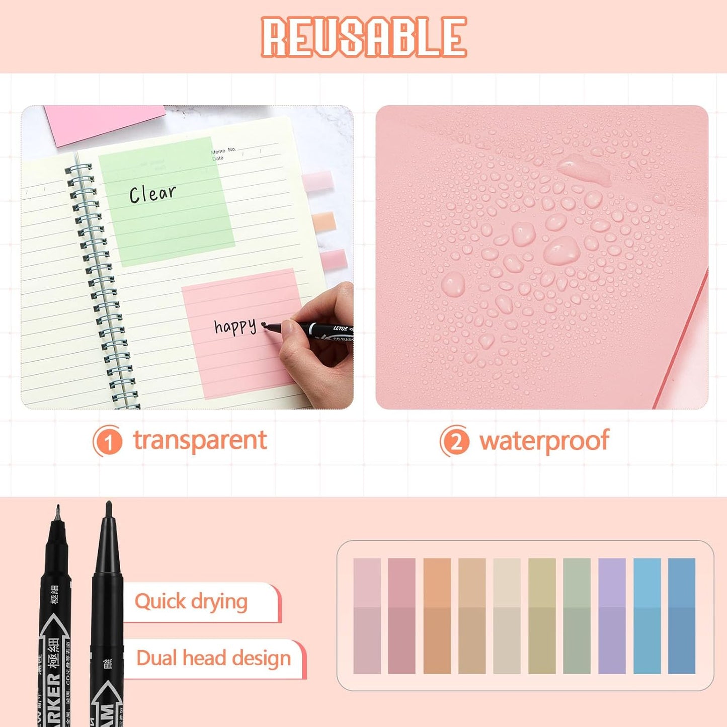 Jutom 39 Pcs Aesthetic Book Annotation Kit Highlighter with Pencil Case Bag Gel Pen Transparent Sticky Note Taking Bible Study College School Supplies(Beige,Floral Style)