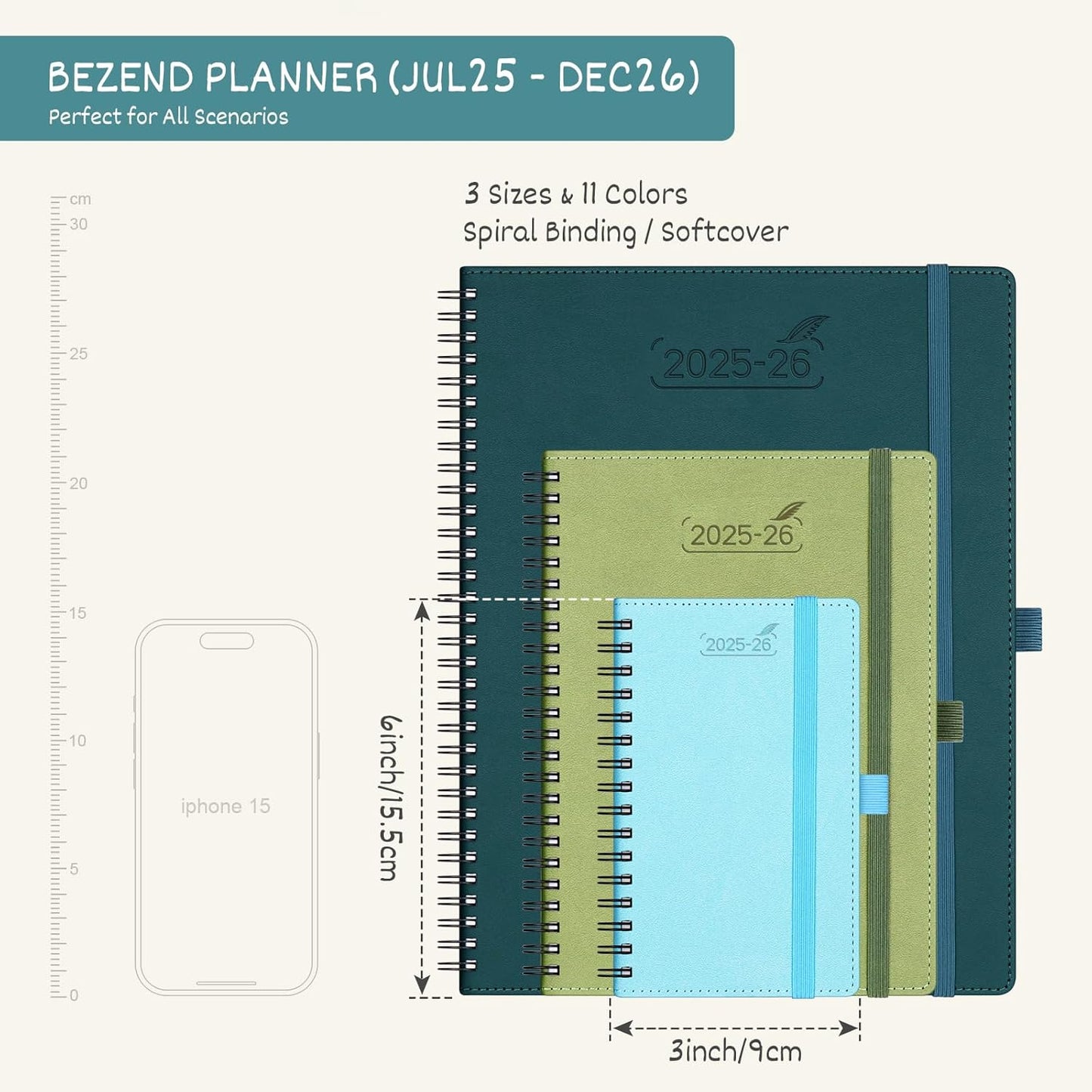 BEZEND Pocket Planner 2025-2026 Weekly and Monthly, 3.5" x 6" Academic Planner (Jul 25-Dec 26) 18-Month Mid-Year Calendar Book, Storage Pocket, Pen Holder, PU Leather Softcover, Spiral - Orange