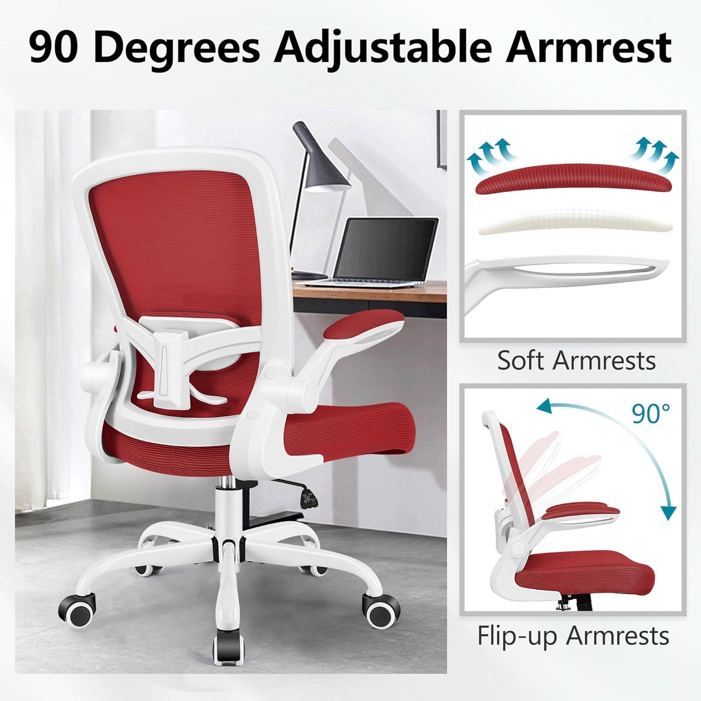 FelixKing Office Chair, Ergonomic Desk Chair Breathable Mesh Chairs with Adjustable High Back Lumbar Support Flip-up Armrests, Executive Swivel Comfy Task Computer Chairs for Home Office Fire Brick
