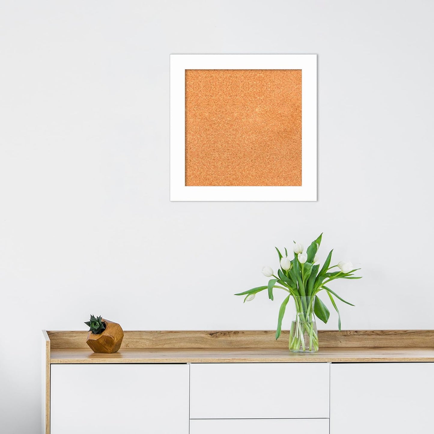 Amanti Art Natural Cork Board for Wall, 19x19 Vision Board with White Frame, Small Corkboard Office Decor for Home Organization, Casual Corkboard Pinboard to Display Items for Home Organization in